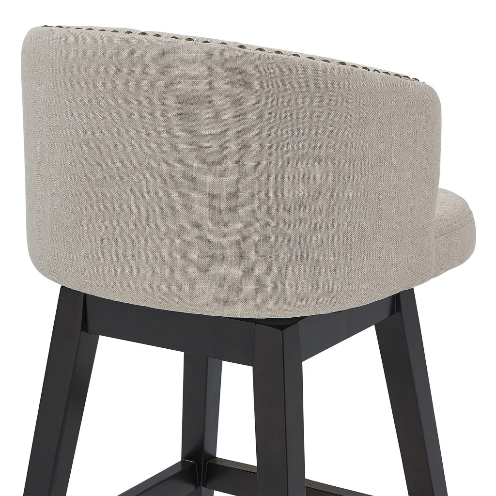 26" Tan Tufted Fabric and Dark Espresso Wood Swivel Bar Stool By Homeroots - Image 6
