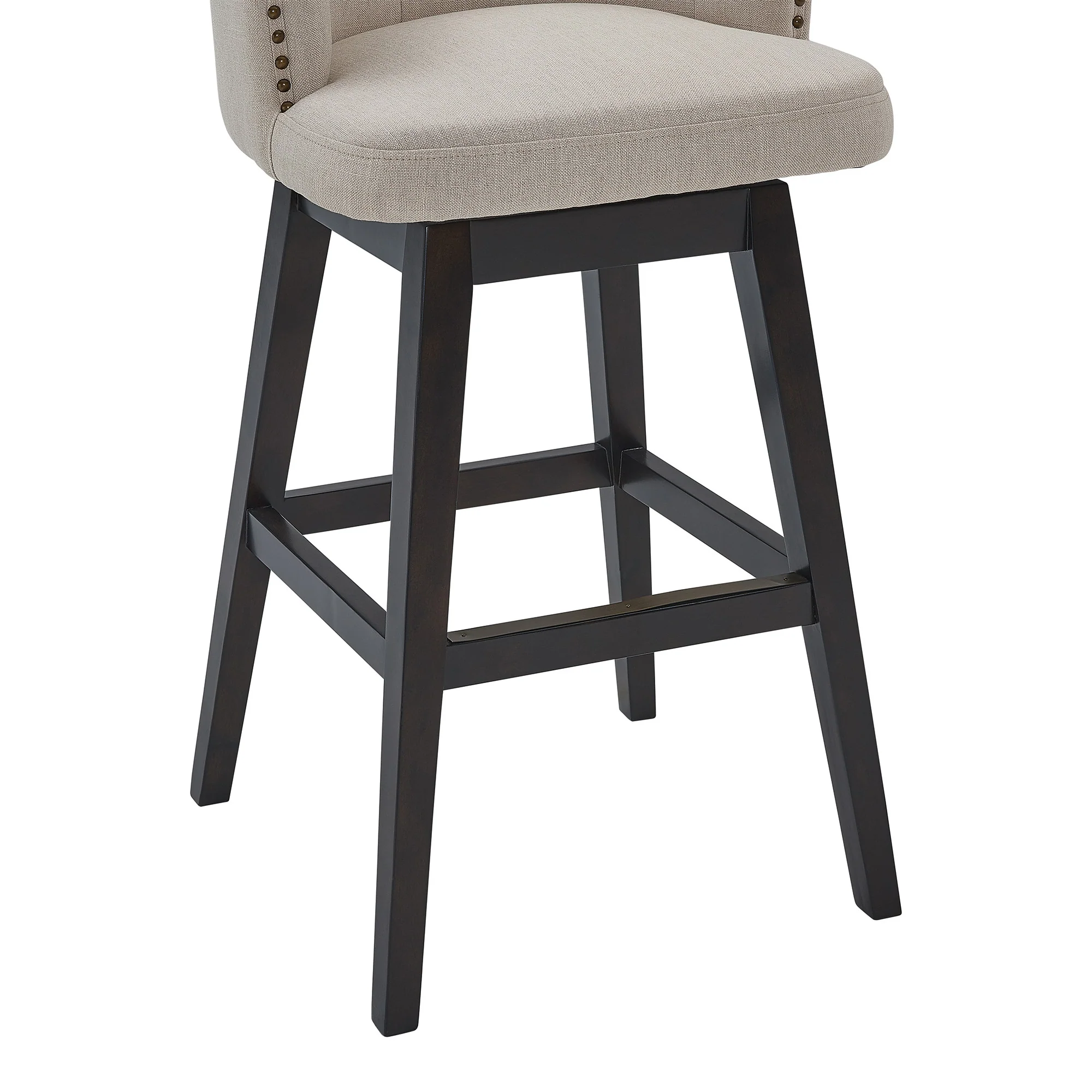 26" Tan Tufted Fabric and Dark Espresso Wood Swivel Bar Stool By Homeroots - Image 7