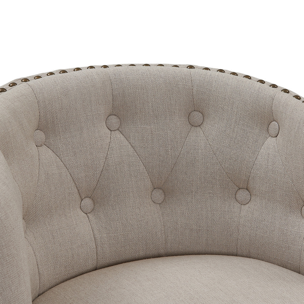 26" Tan Tufted Fabric and Dark Espresso Wood Swivel Bar Stool By Homeroots - Image 8