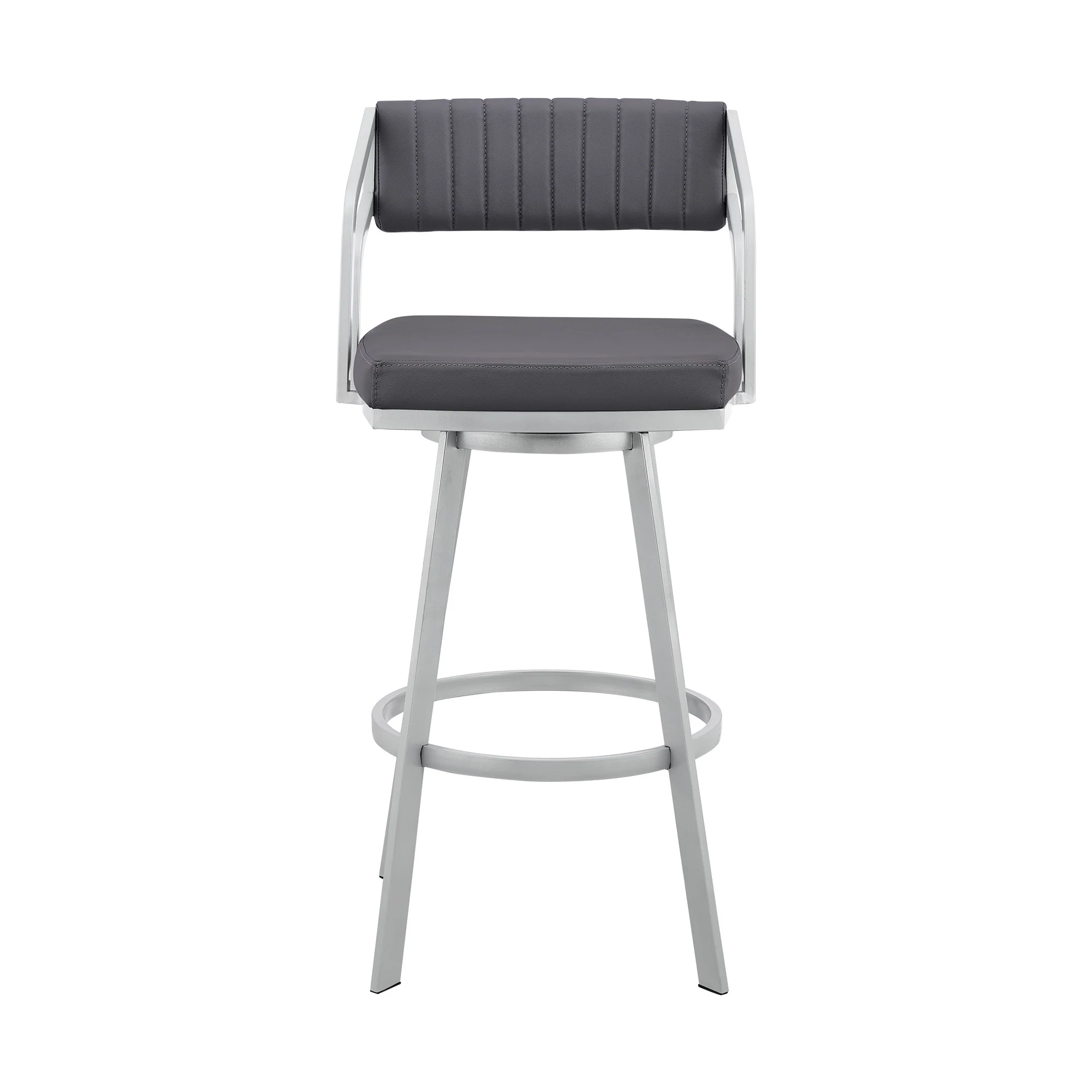 26" Timeless Slate Grey Faux Leather Silver Finish Swivel Bar Stool By Homeroots - Image 2