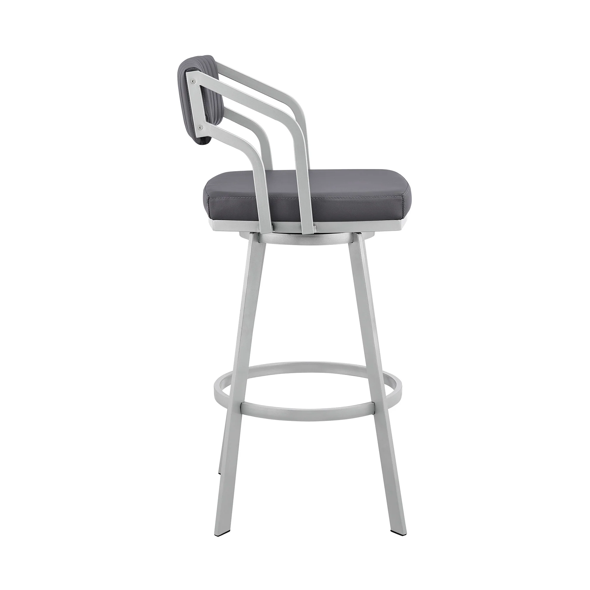 26" Timeless Slate Grey Faux Leather Silver Finish Swivel Bar Stool By Homeroots - Image 3