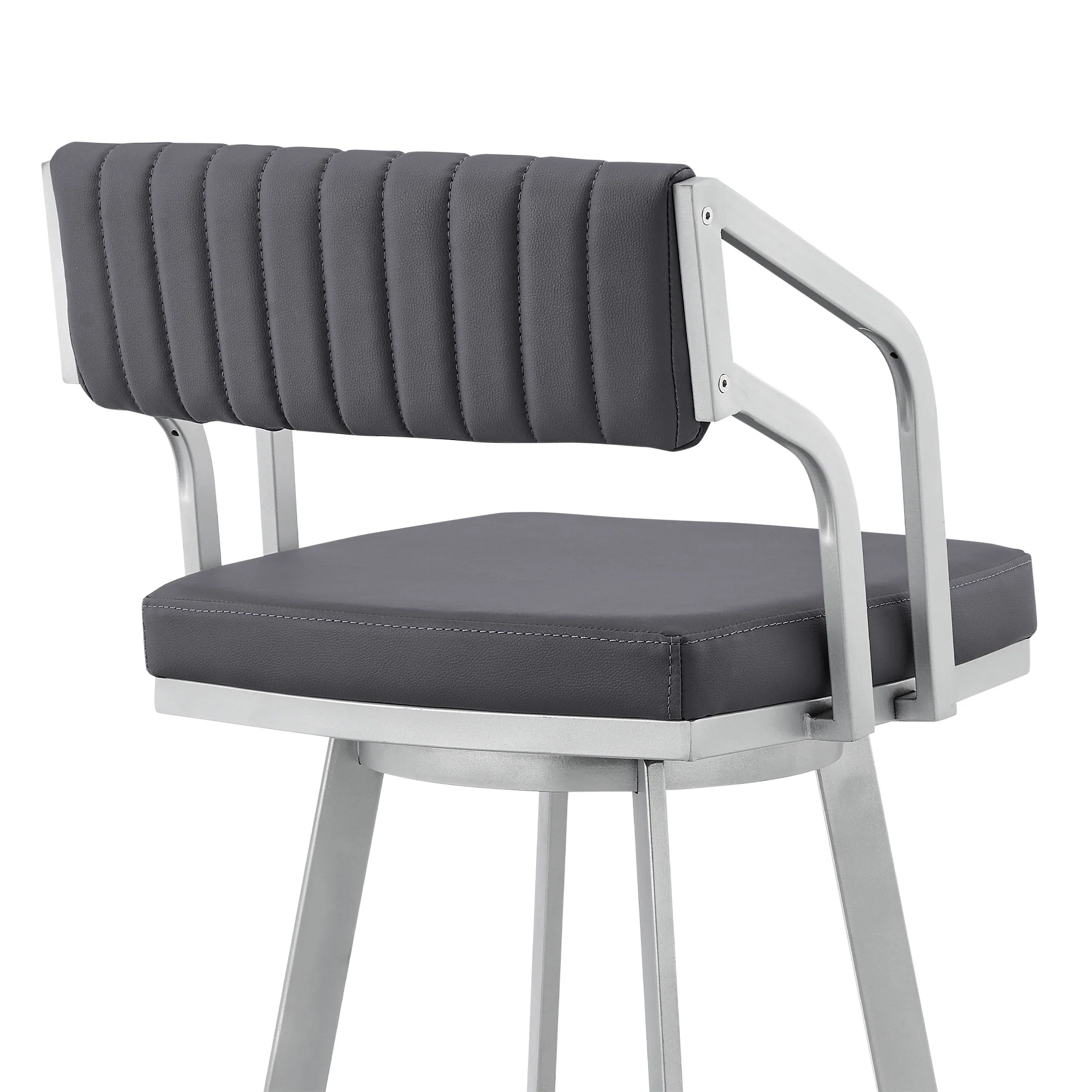 26" Timeless Slate Grey Faux Leather Silver Finish Swivel Bar Stool By Homeroots - Image 6