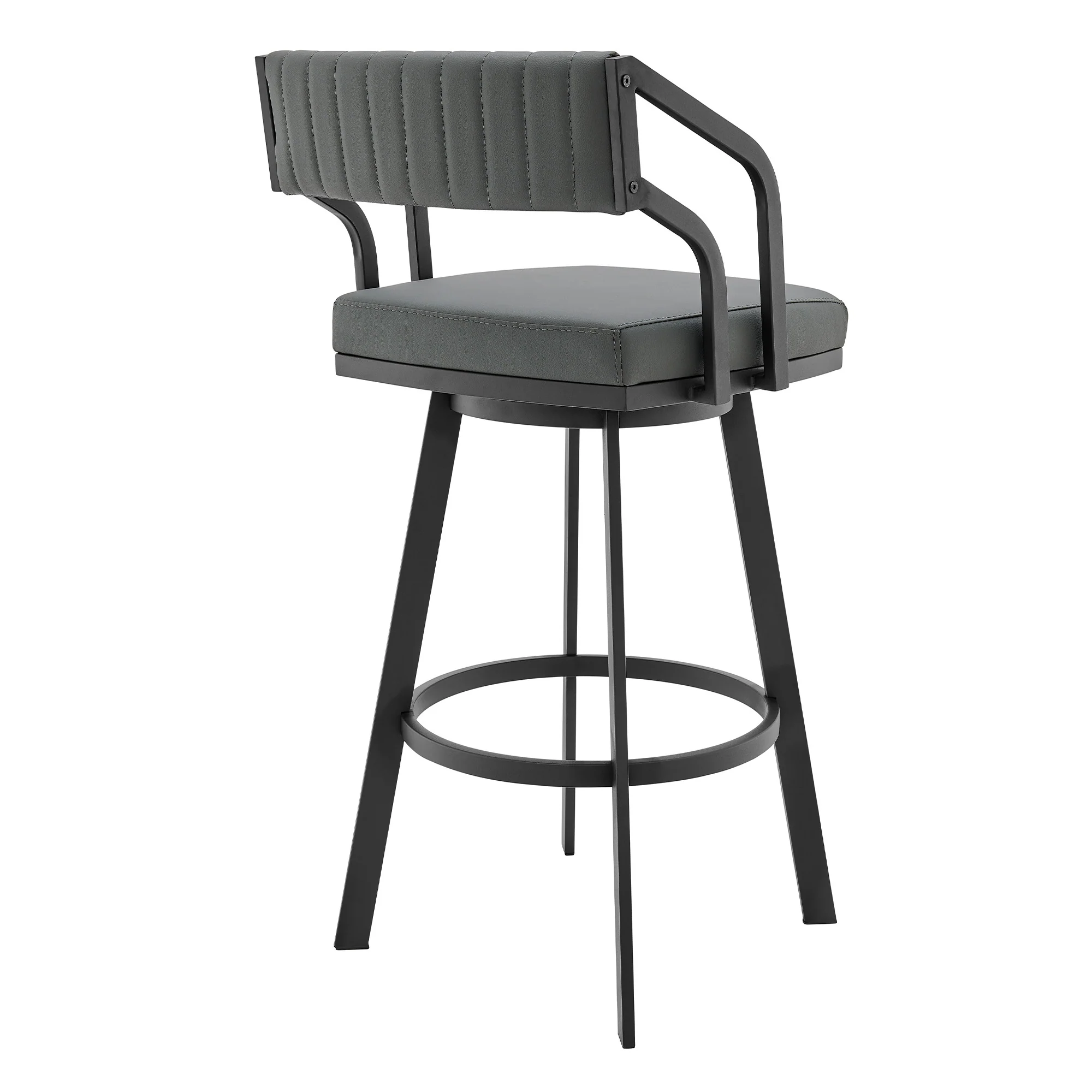 26" Timeless Slate Grey Faux Leather Silver Finish Swivel Counter Stool By Homeroots - Image 4