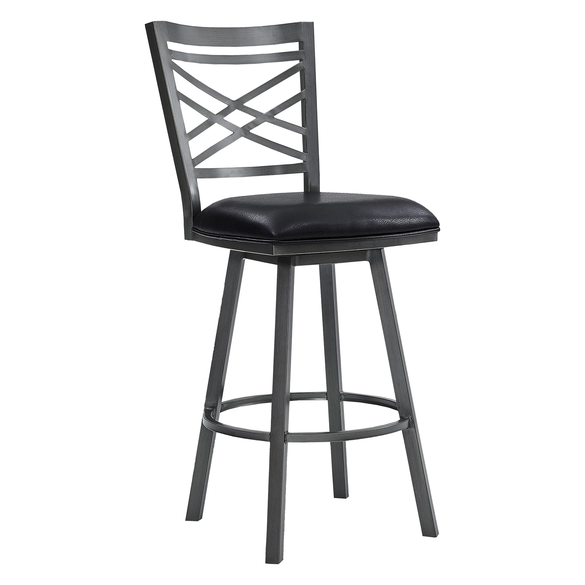 26" Transitional Black Faux Leather Metal Cross Back Bar Stool By Homeroots - Image 2