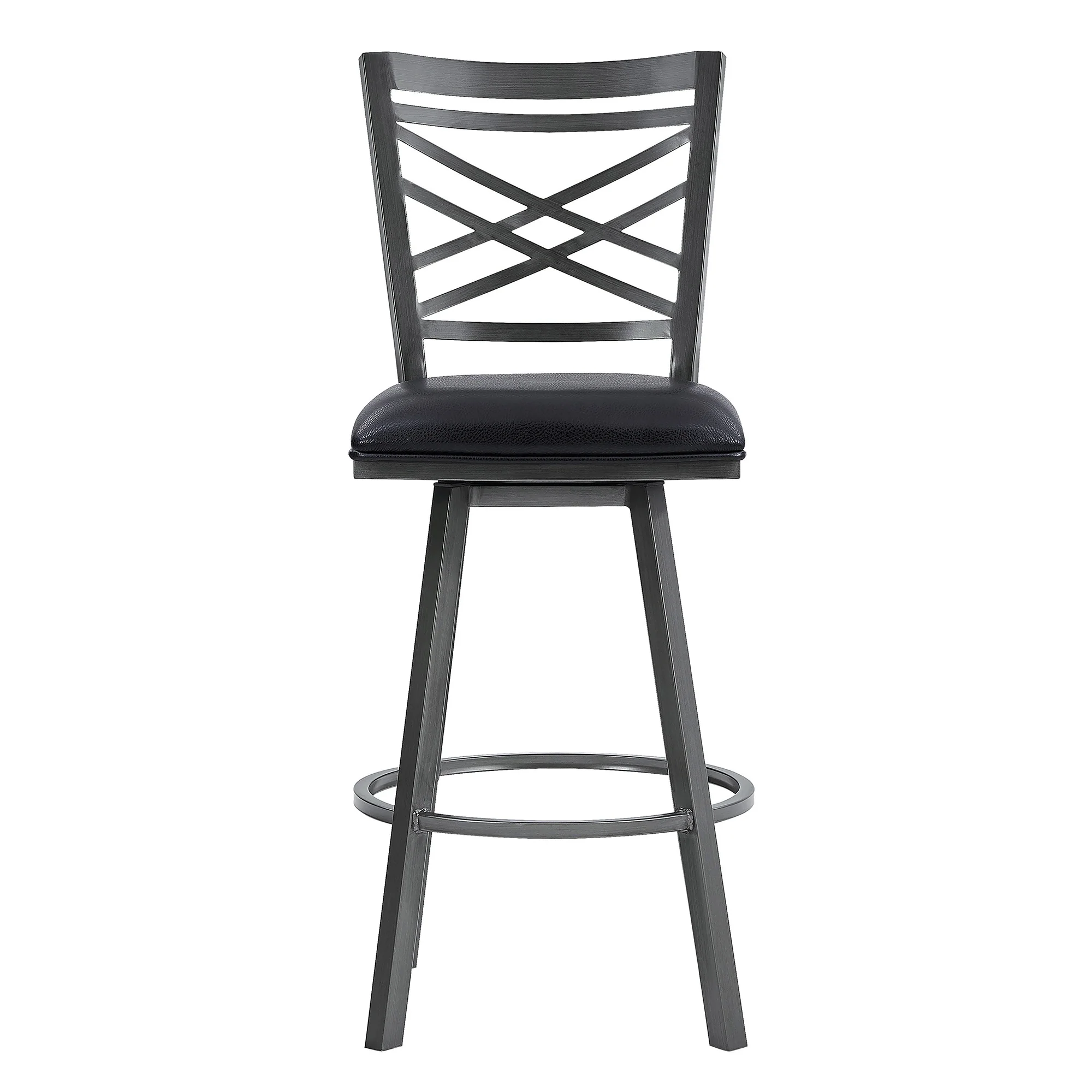 26" Transitional Black Faux Leather Metal Cross Back Bar Stool By Homeroots - Image 3