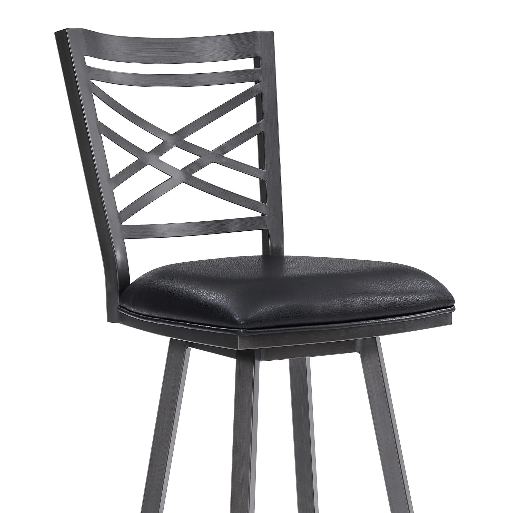 26" Transitional Black Faux Leather Metal Cross Back Bar Stool By Homeroots - Image 5
