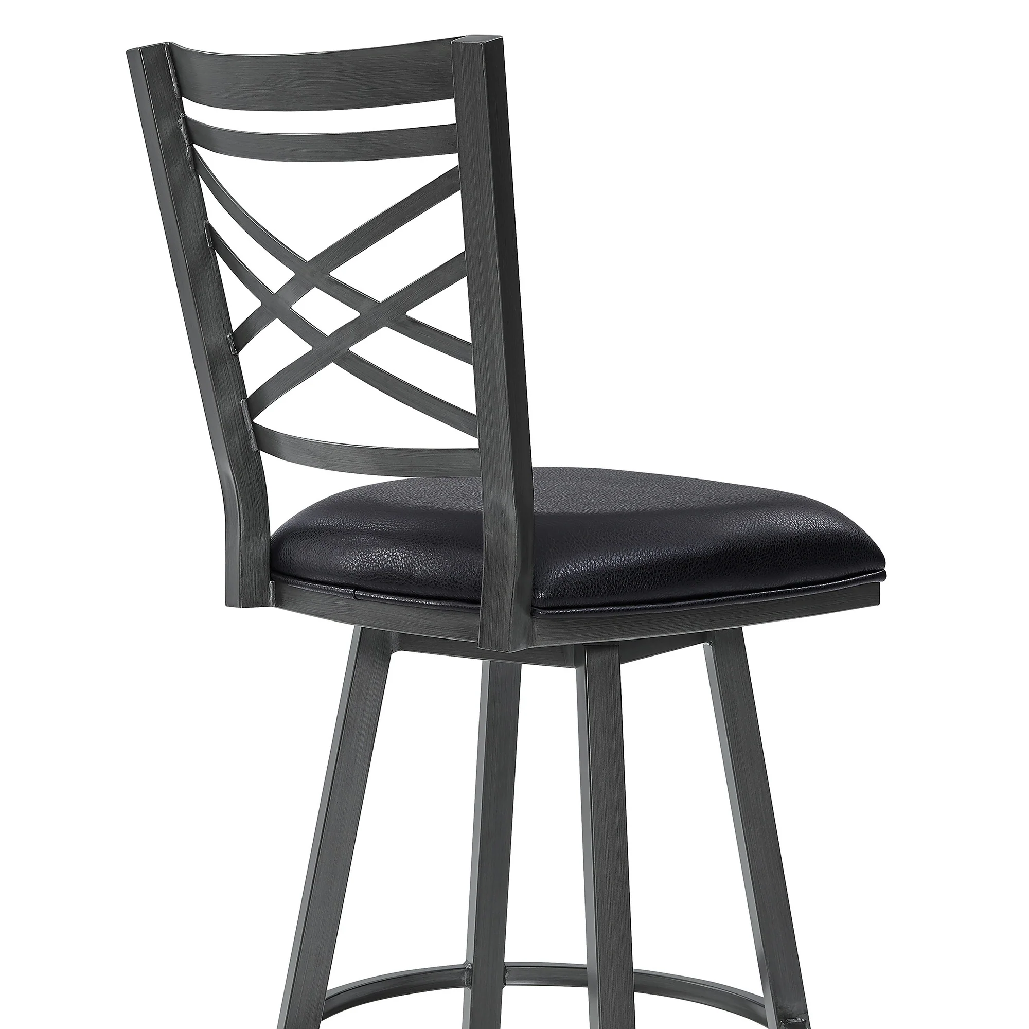 26" Transitional Black Faux Leather Metal Cross Back Bar Stool By Homeroots - Image 6