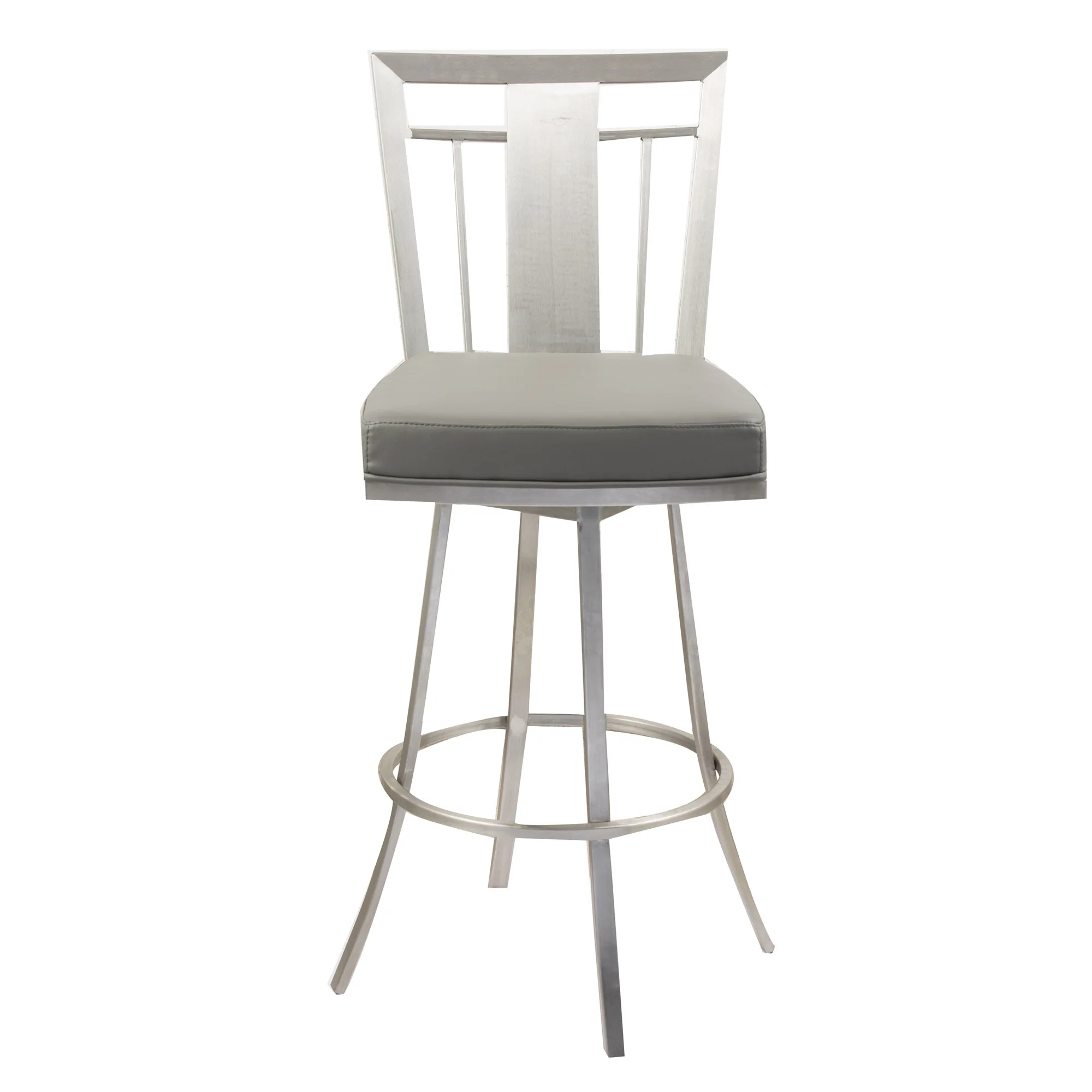 26" Transitional Grey Faux Leather Stainless Steel Swivel Bar Stool By Homeroots - Image 3