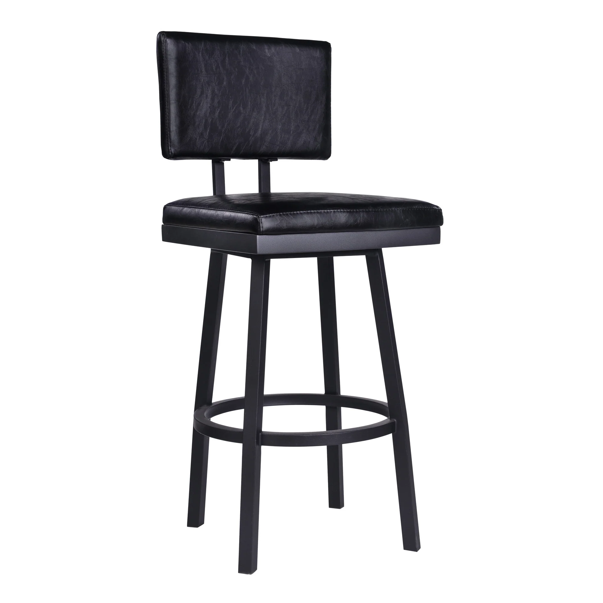 26" Vintage Black on Black Faux Leather Rectangular Swivel Armless Bar Stool By Homeroots - Image 2