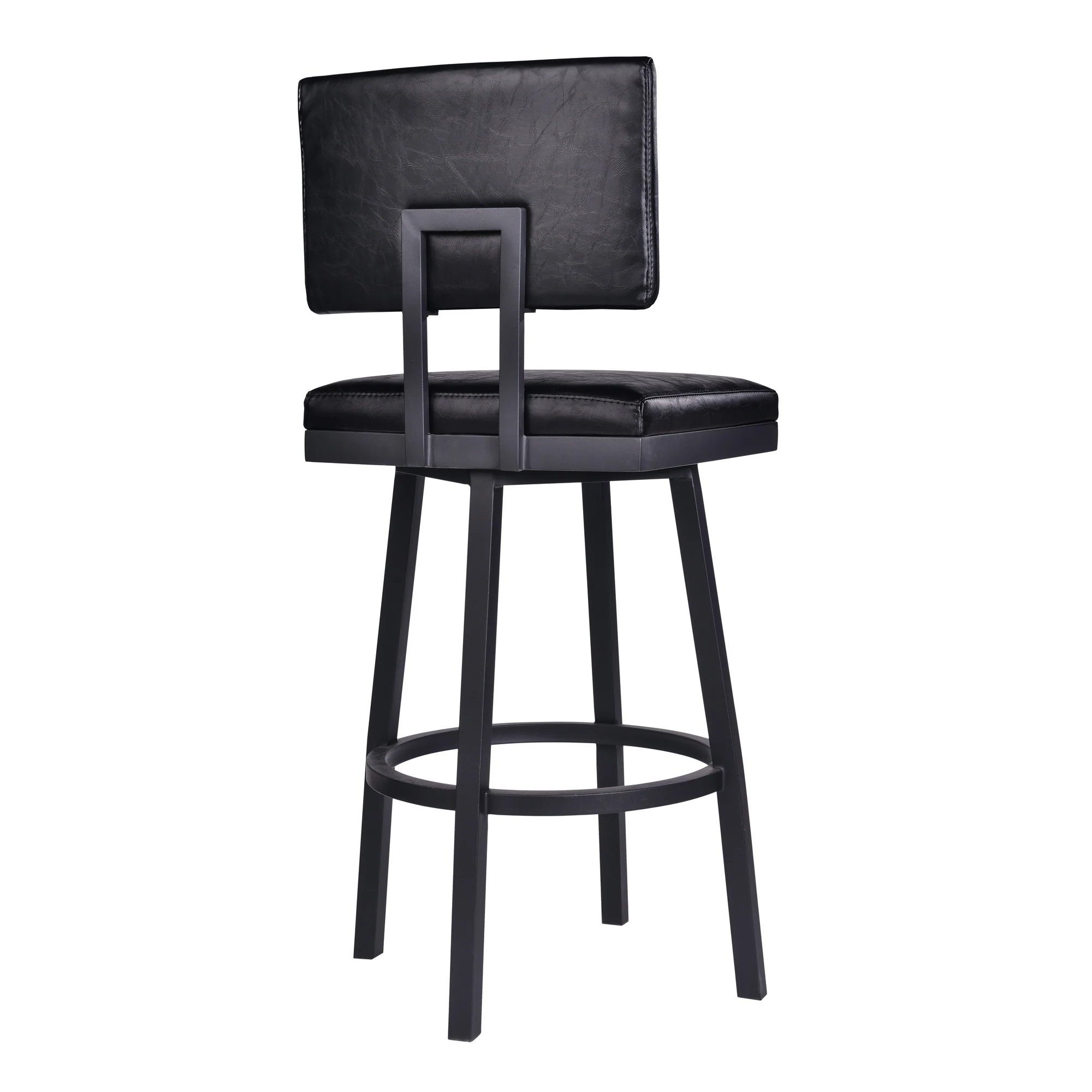 26" Vintage Black on Black Faux Leather Rectangular Swivel Armless Bar Stool By Homeroots - Image 4