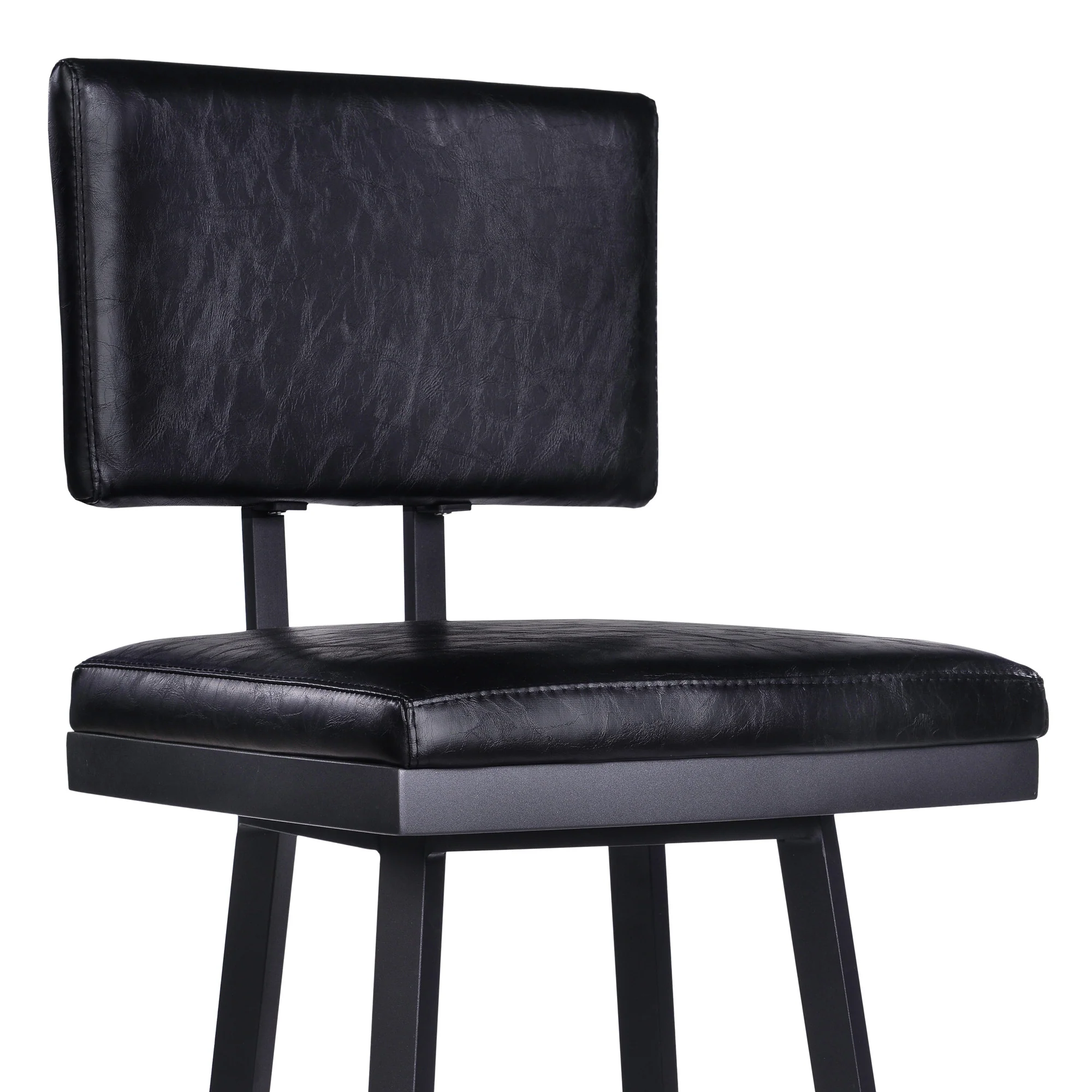 26" Vintage Black on Black Faux Leather Rectangular Swivel Armless Bar Stool By Homeroots - Image 5
