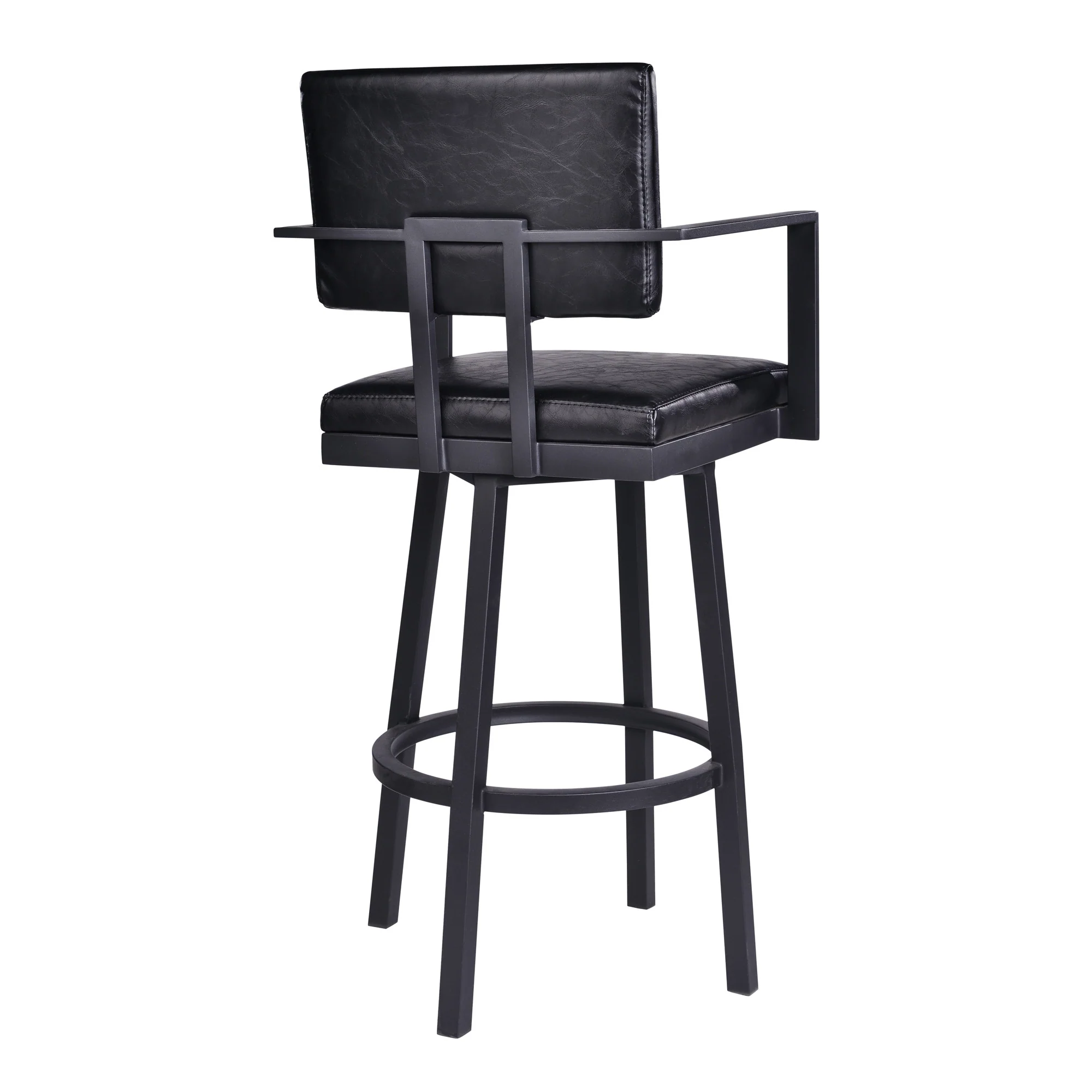 26" Vintage Black on Black Faux Leather Rectangular Swivel Barstool By Homeroots - Image 4