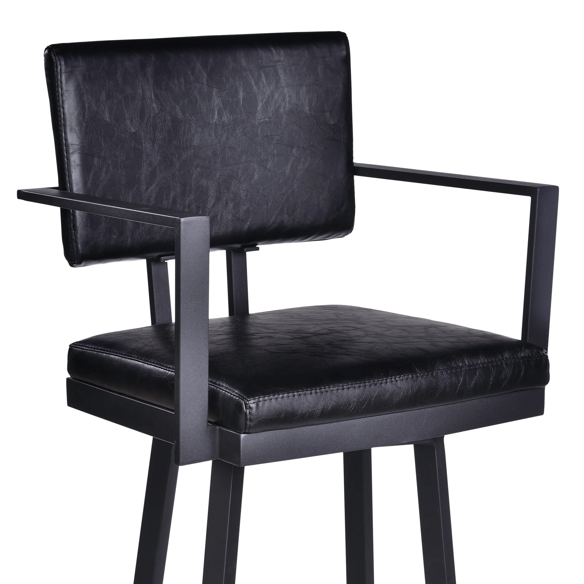 26" Vintage Black on Black Faux Leather Rectangular Swivel Barstool By Homeroots - Image 5