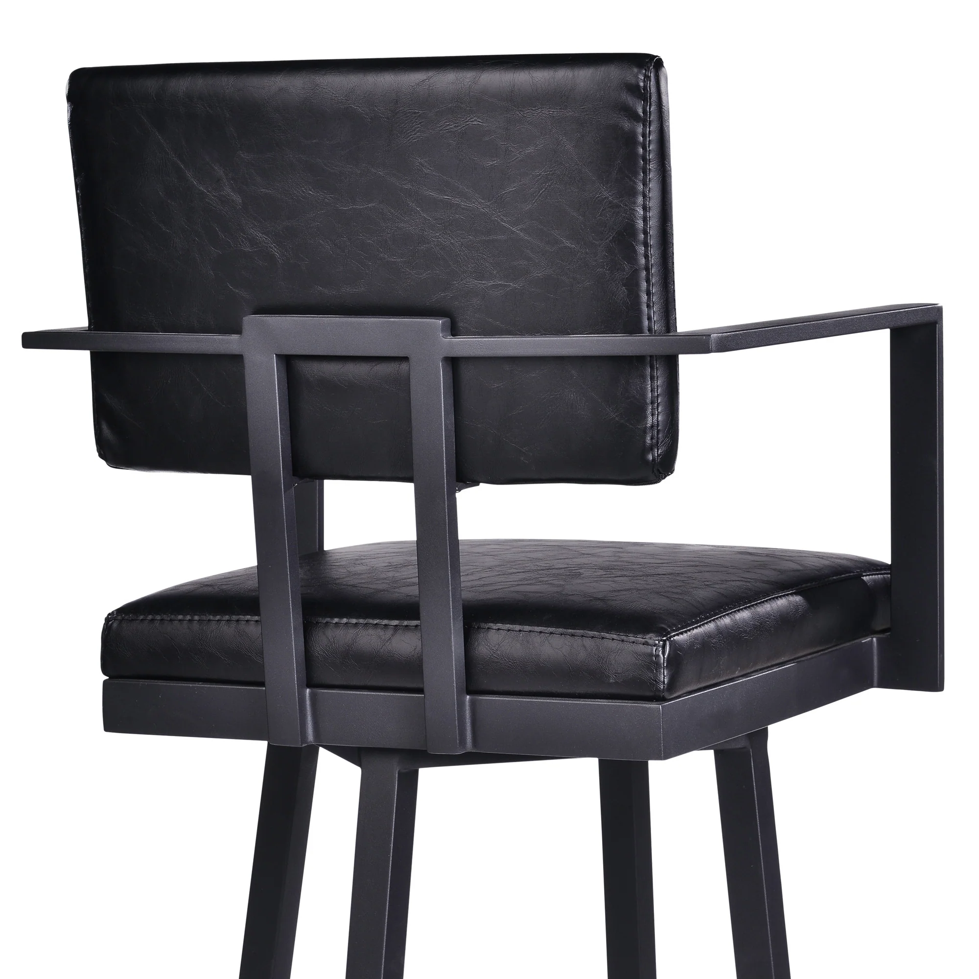 26" Vintage Black on Black Faux Leather Rectangular Swivel Barstool By Homeroots - Image 6