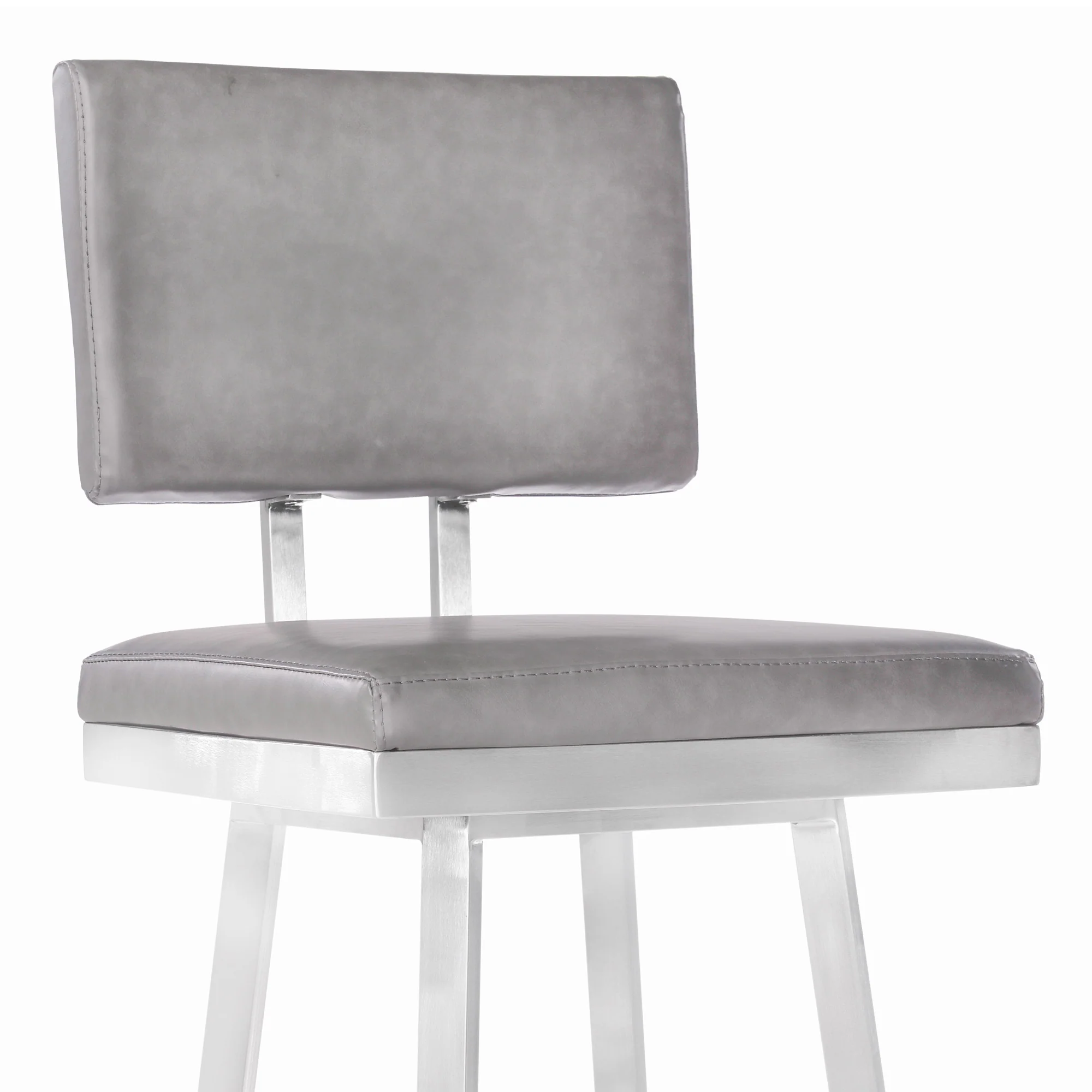 26" Vintage Gray on Stainless Faux Leather Rectangular Swivel Armless Barstool By Homeroots - Image 4