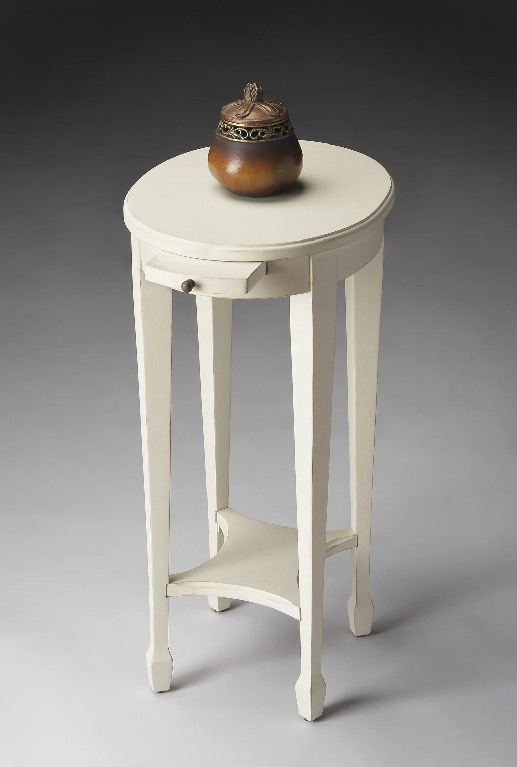 26" White And Cottage White Manufactured Wood Oval End Table With Shelf By Homeroots - Image 6