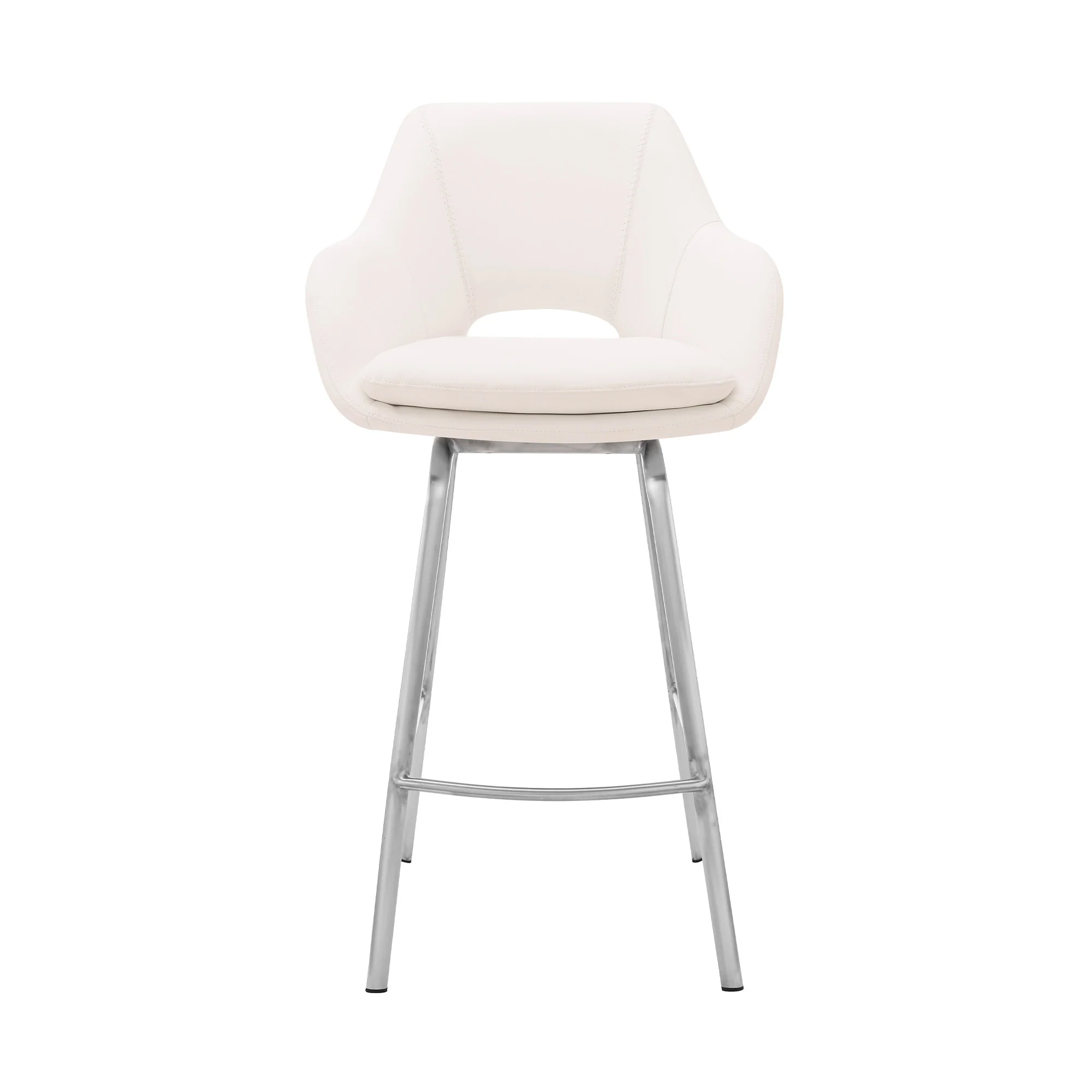 26" White Faux Leather and Stainless Steel Swivel Counter Stool By Homeroots - Image 3