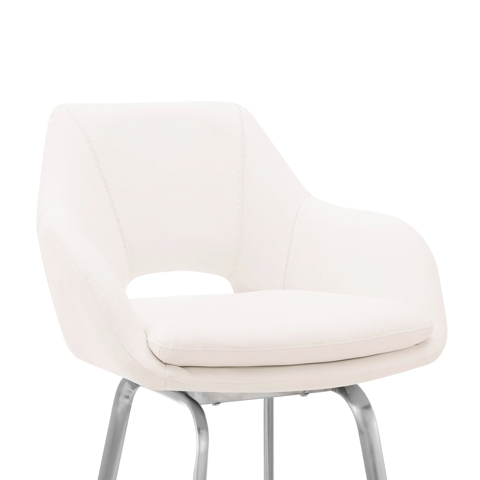 26" White Faux Leather and Stainless Steel Swivel Counter Stool By Homeroots - Image 7