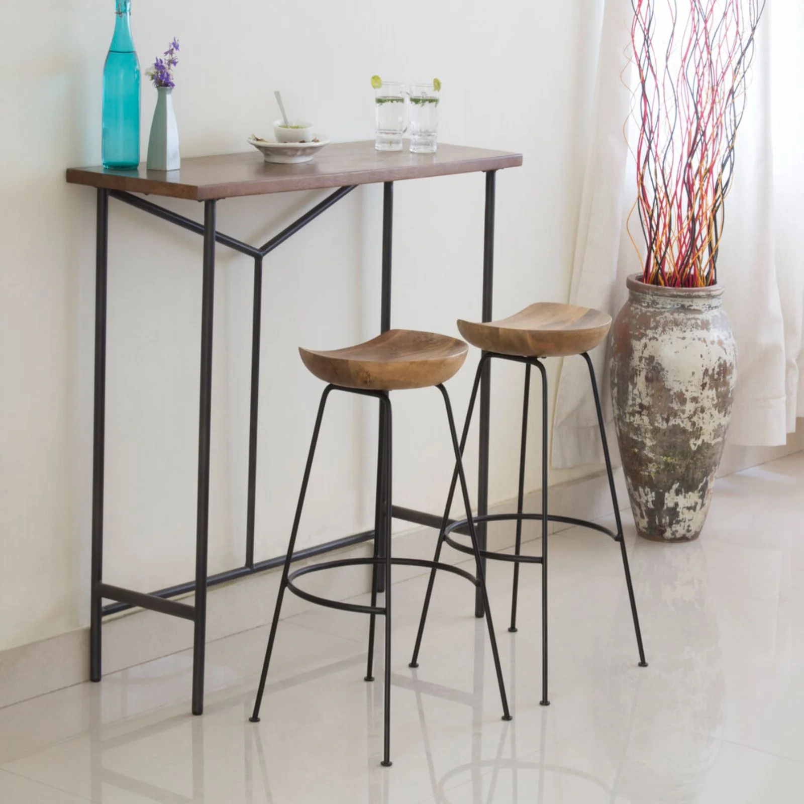 26" Wood Brown And Light Gray Backless Counter Height Bar Chair With Footrest By Homeroots - Image 5