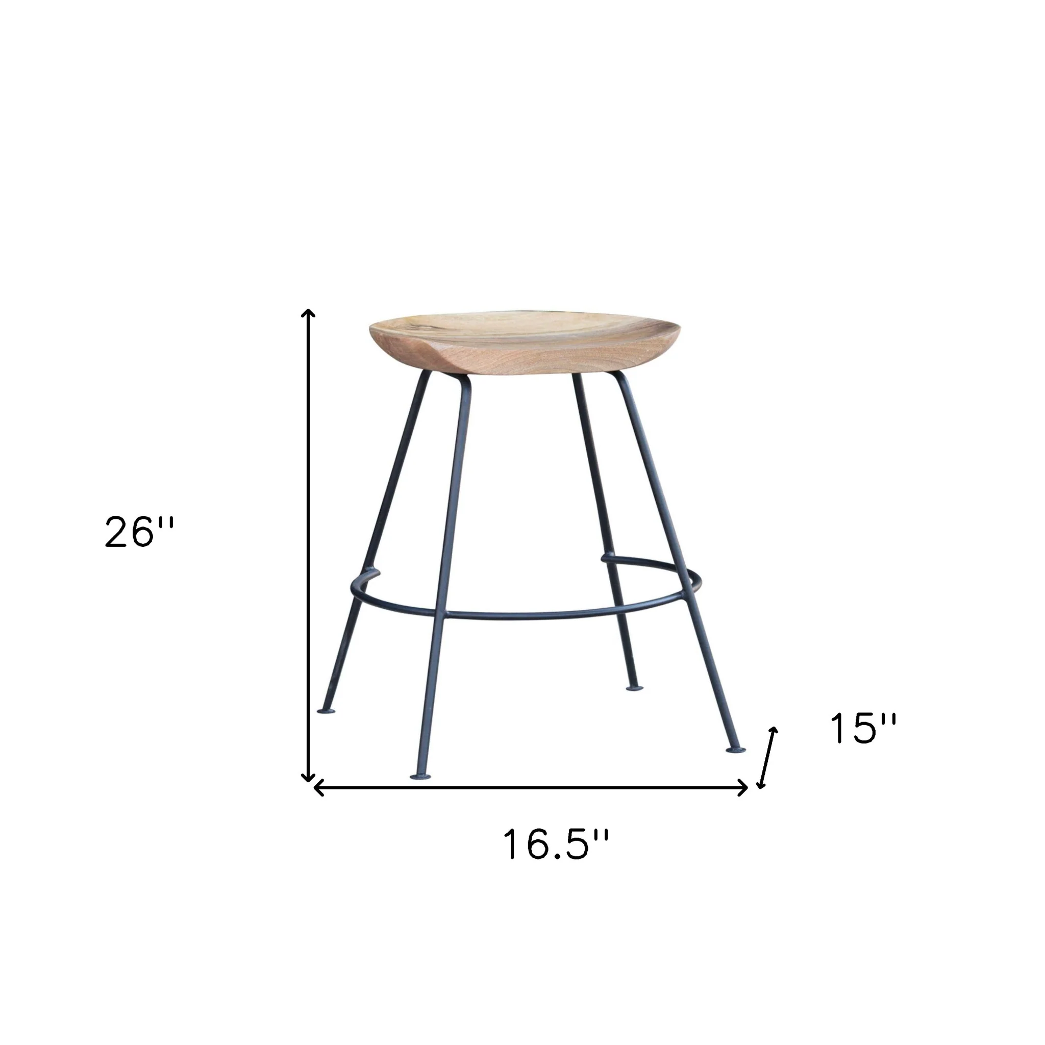 26" Wood Brown And Light Gray Backless Counter Height Bar Chair With Footrest By Homeroots - Image 6