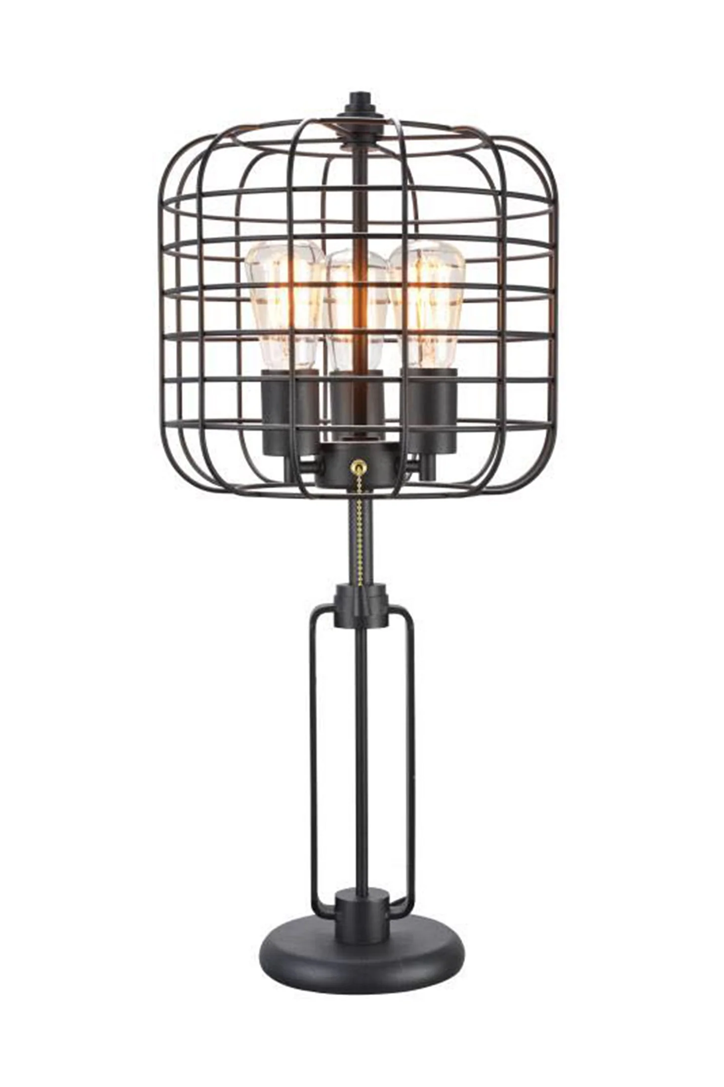 27" Black Metal Industrial Cage Design Three Light Table Lamp By Homeroots - Image 3