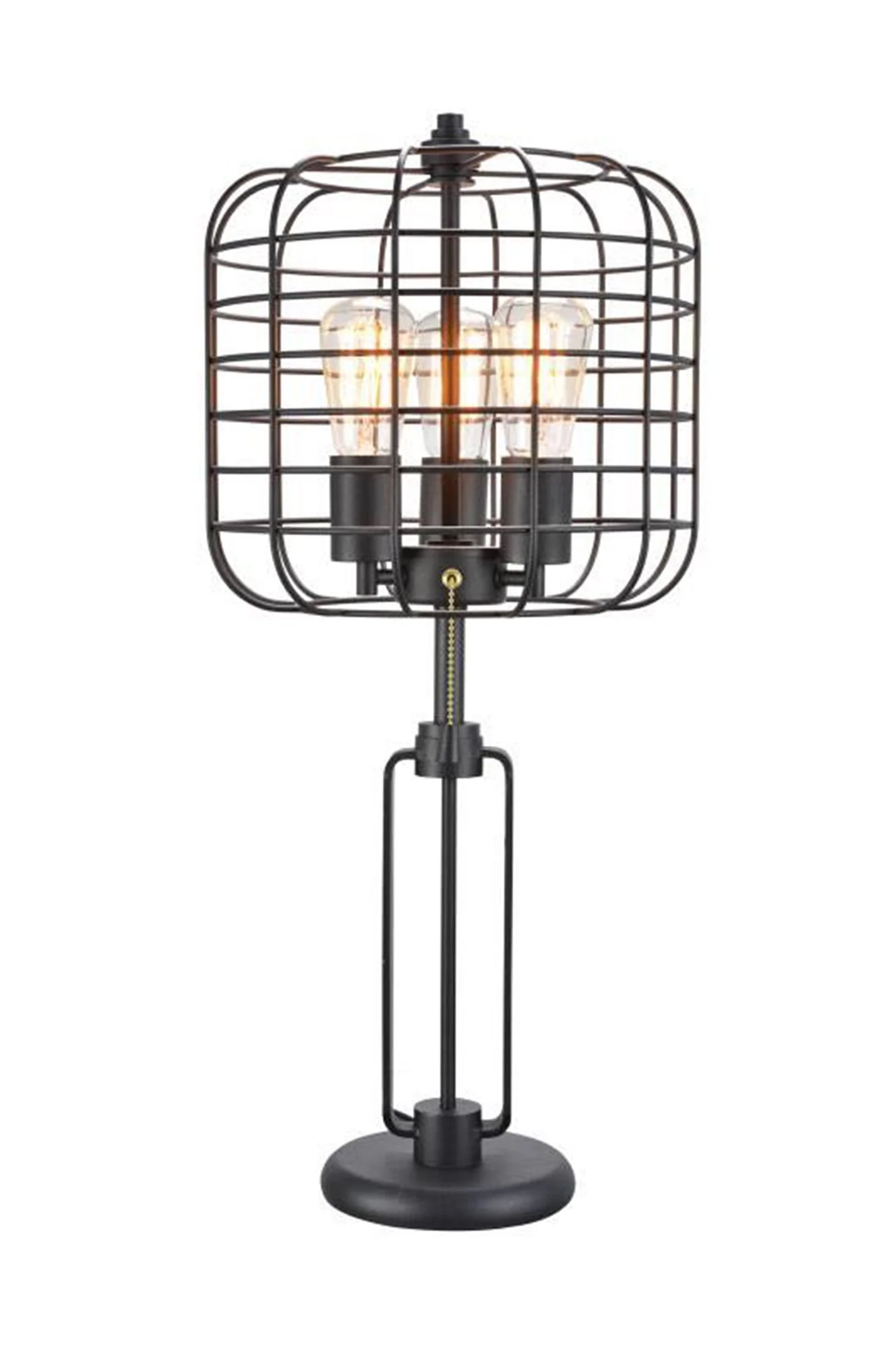 27" Black Metal Industrial Cage Design Three Light Table Lamp By Homeroots - Image 4