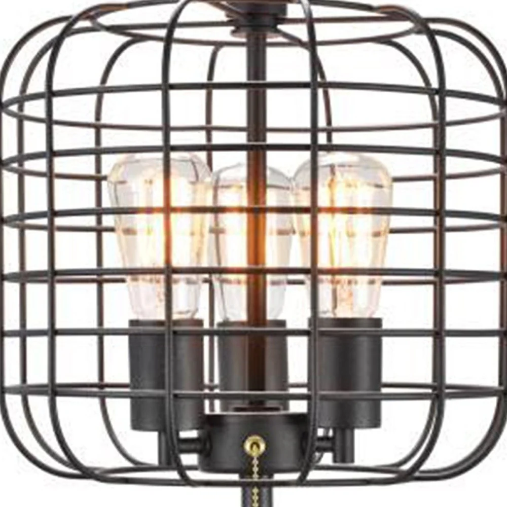 27" Black Metal Industrial Cage Design Three Light Table Lamp By Homeroots - Image 5