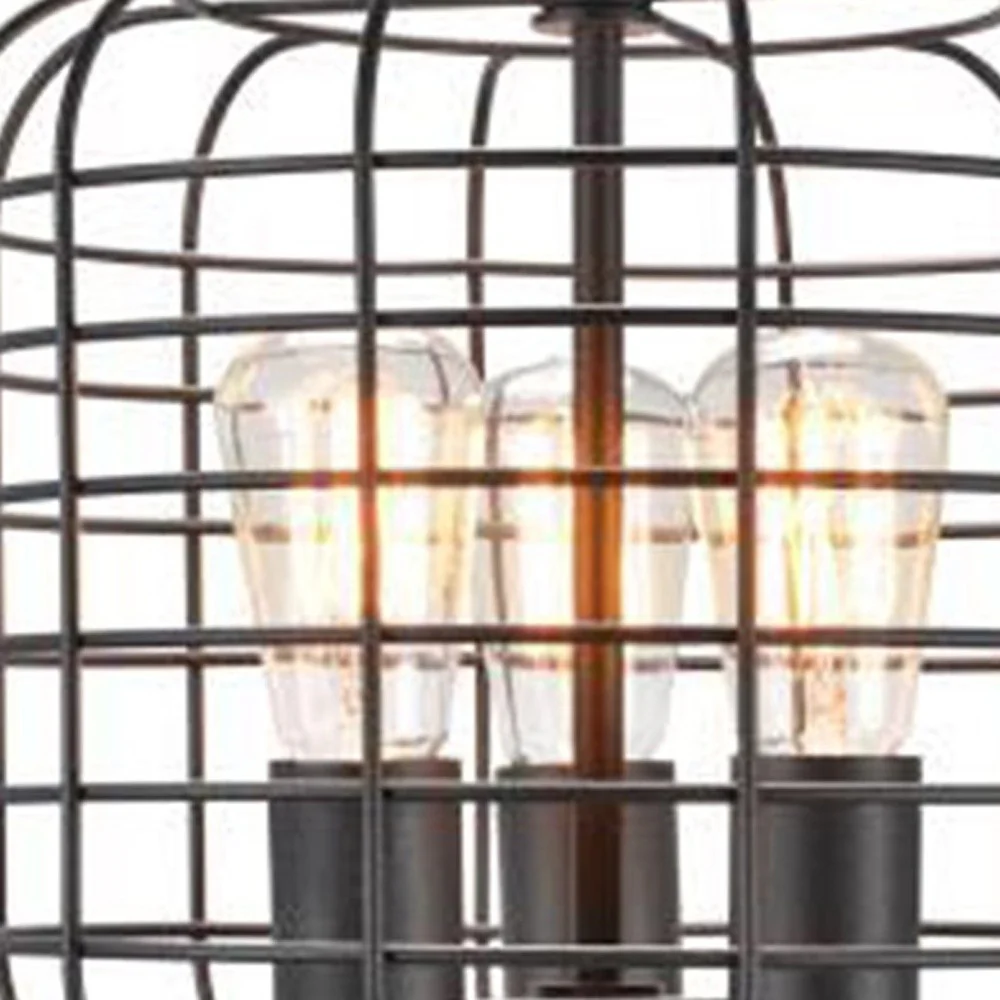 27" Black Metal Industrial Cage Design Three Light Table Lamp By Homeroots - Image 6