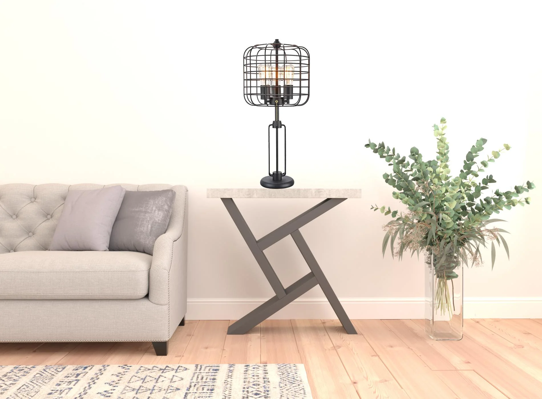 27" Black Metal Industrial Cage Design Three Light Table Lamp By Homeroots - Image 7