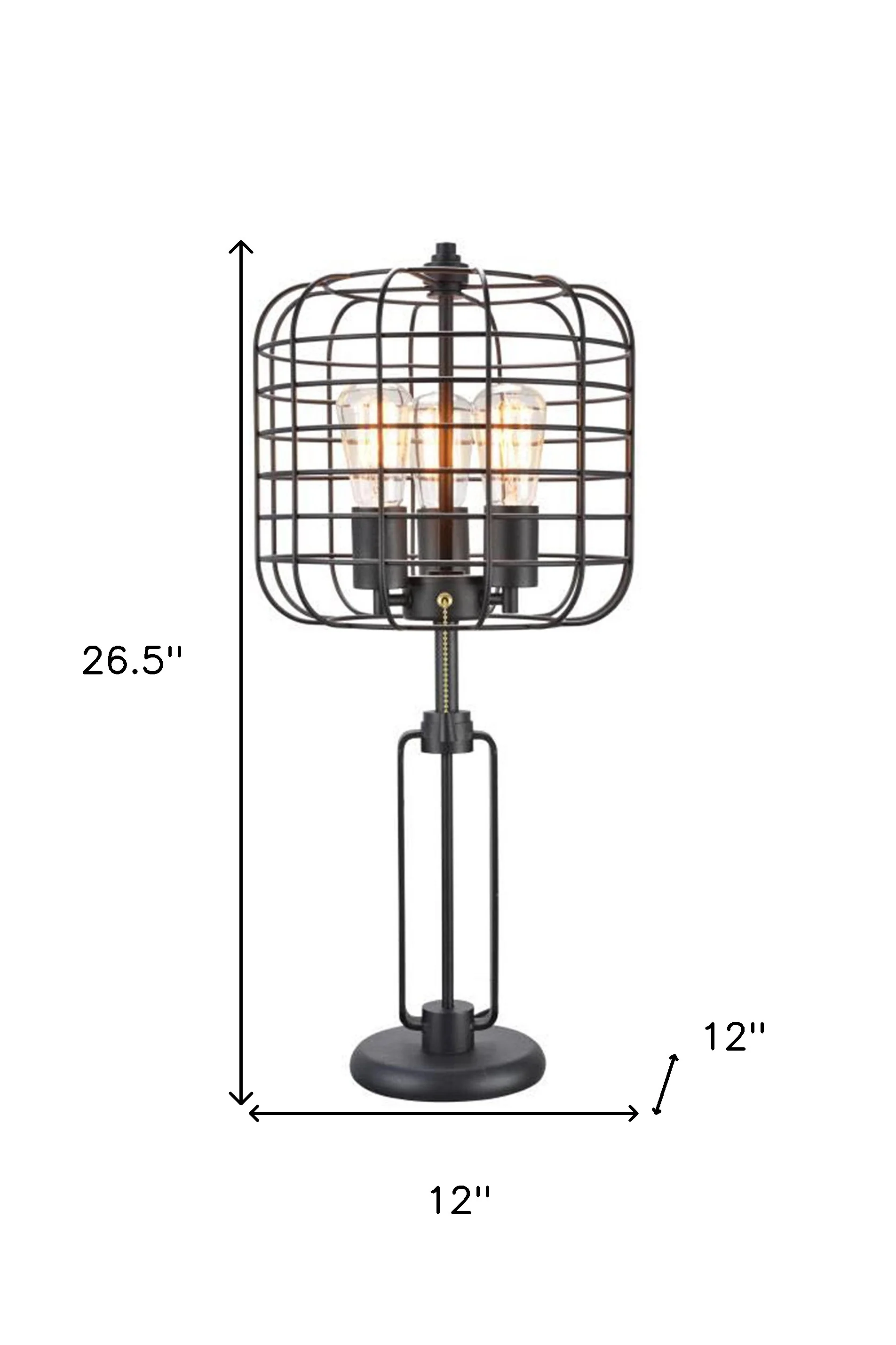 27" Black Metal Industrial Cage Design Three Light Table Lamp By Homeroots - Image 8
