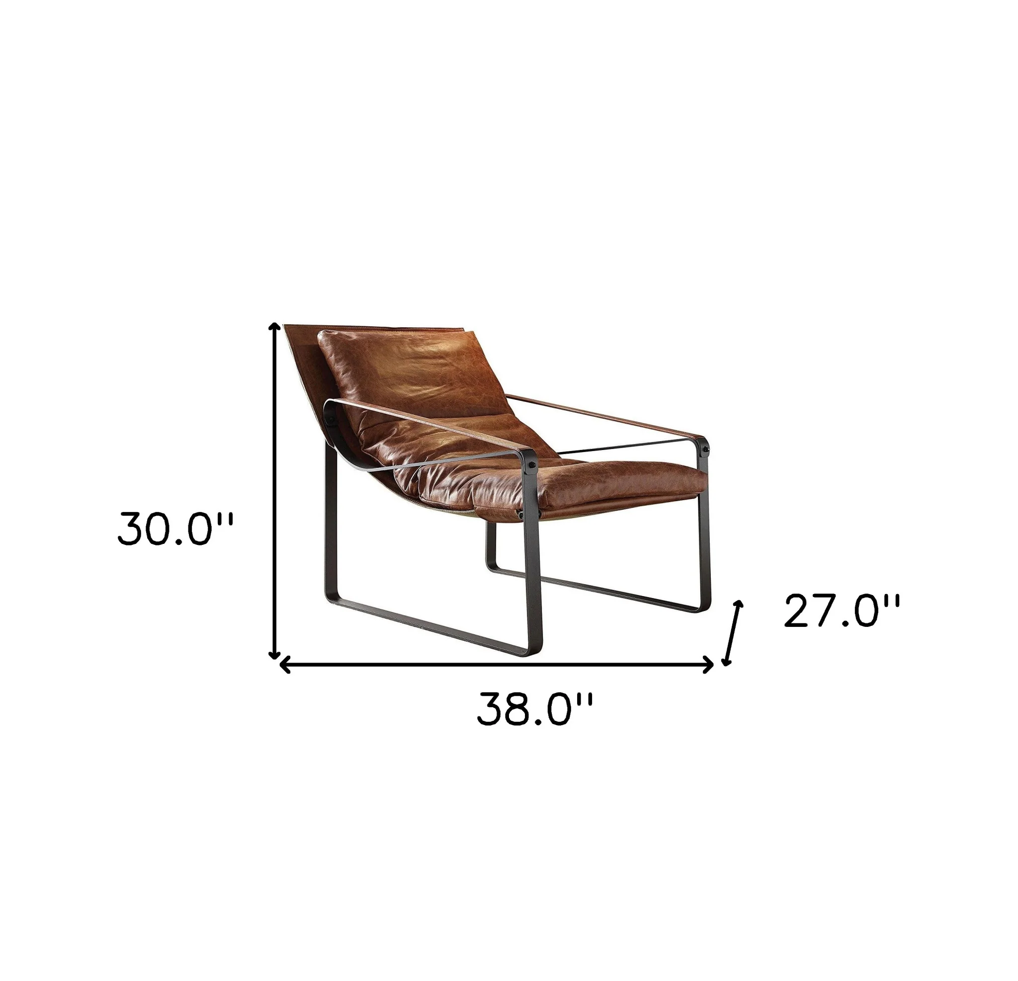 27" Brown Top Grain Leather And Steel Lounge Chair By Homeroots - Image 7
