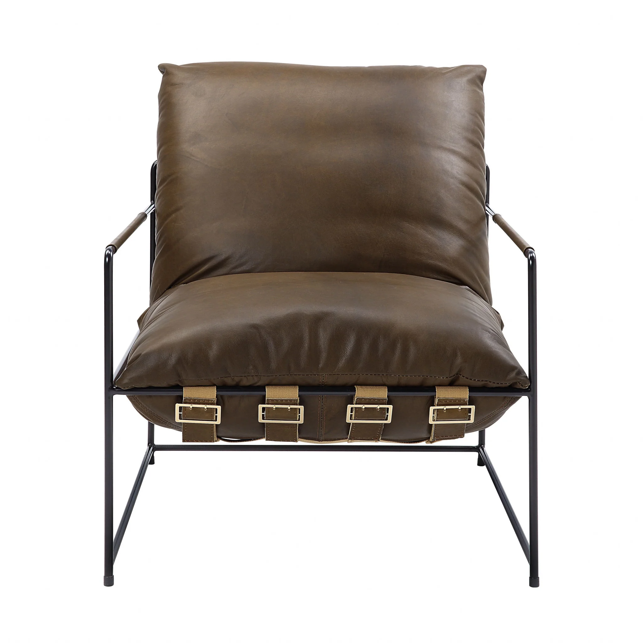 27" Brown Top Grain Leather And Steel Solid Color Lounge Chair By Homeroots - Image 2