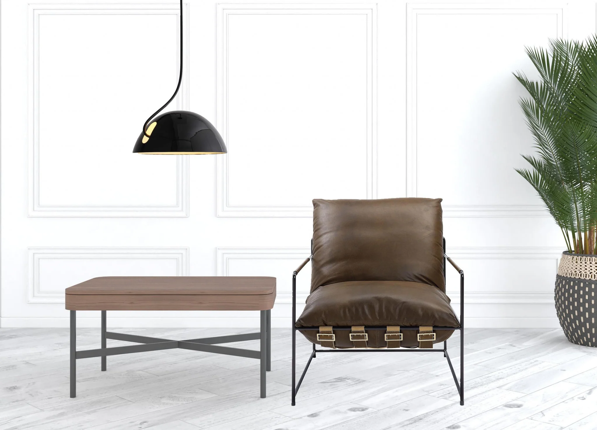 27" Brown Top Grain Leather And Steel Solid Color Lounge Chair By Homeroots - Image 3