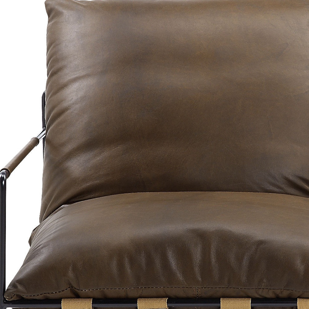 27" Brown Top Grain Leather And Steel Solid Color Lounge Chair By Homeroots - Image 5