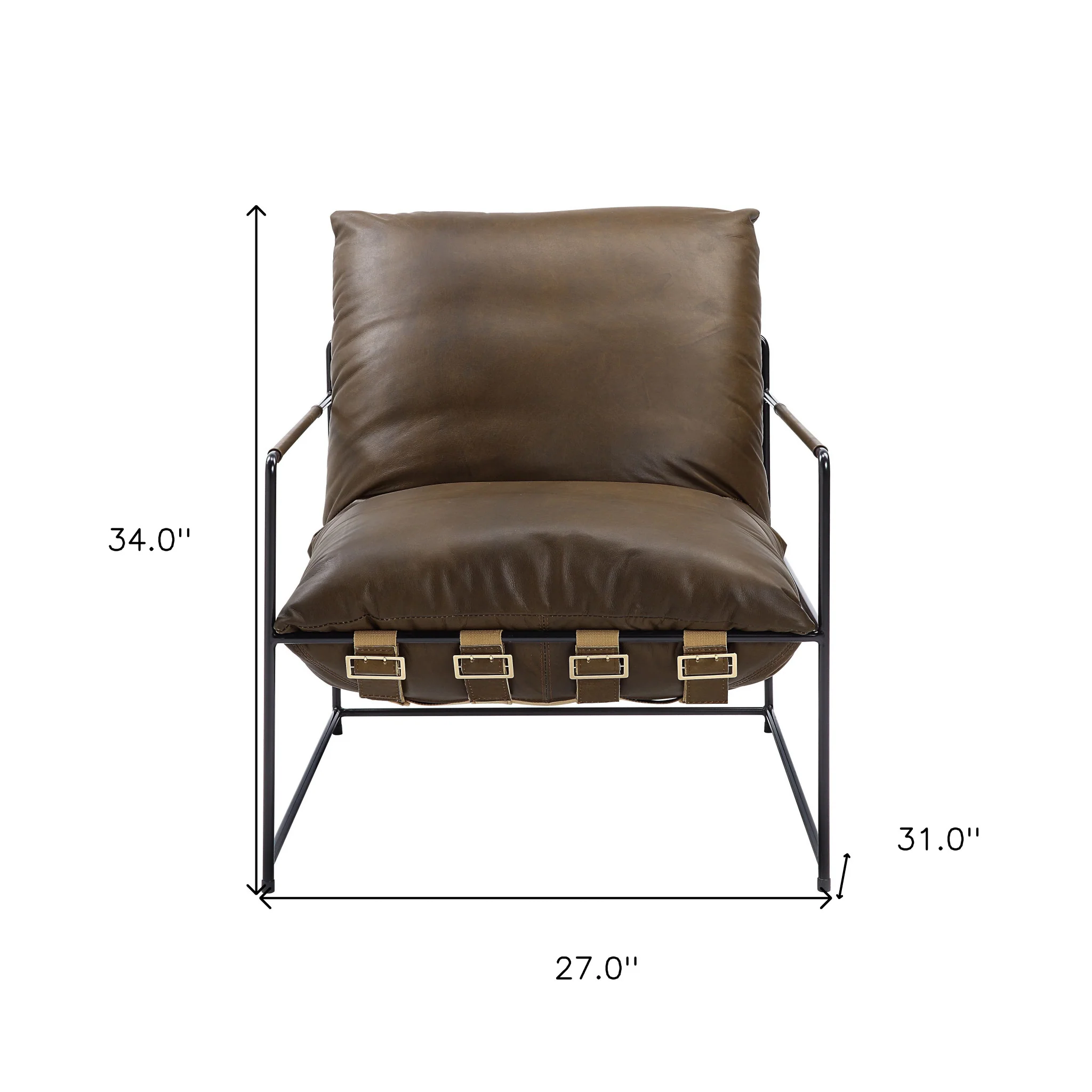 27" Brown Top Grain Leather And Steel Solid Color Lounge Chair By Homeroots - Image 6
