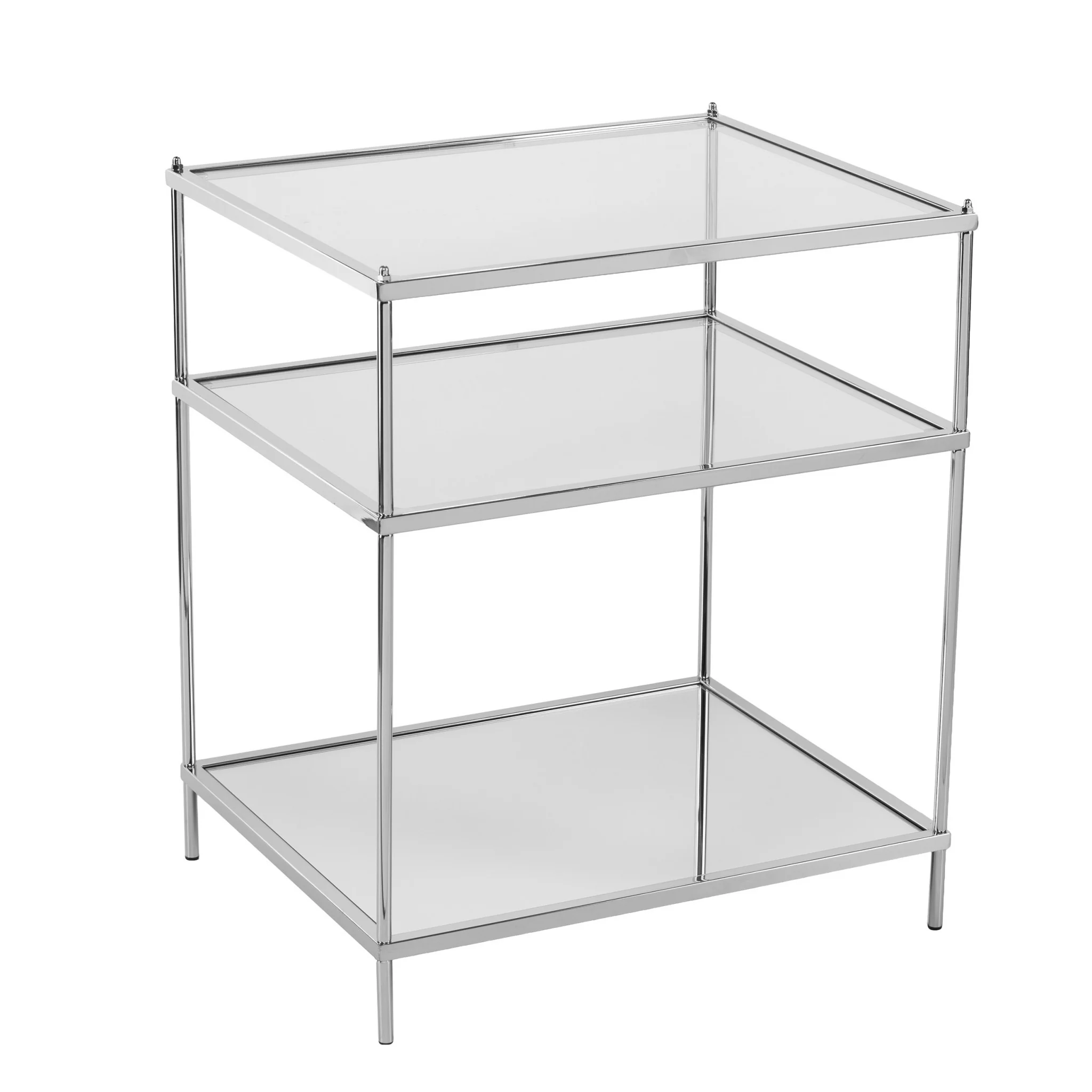 27" Chrome Glass And Iron Rectangular Mirrored End Table With Shelf By Homeroots - Image 2