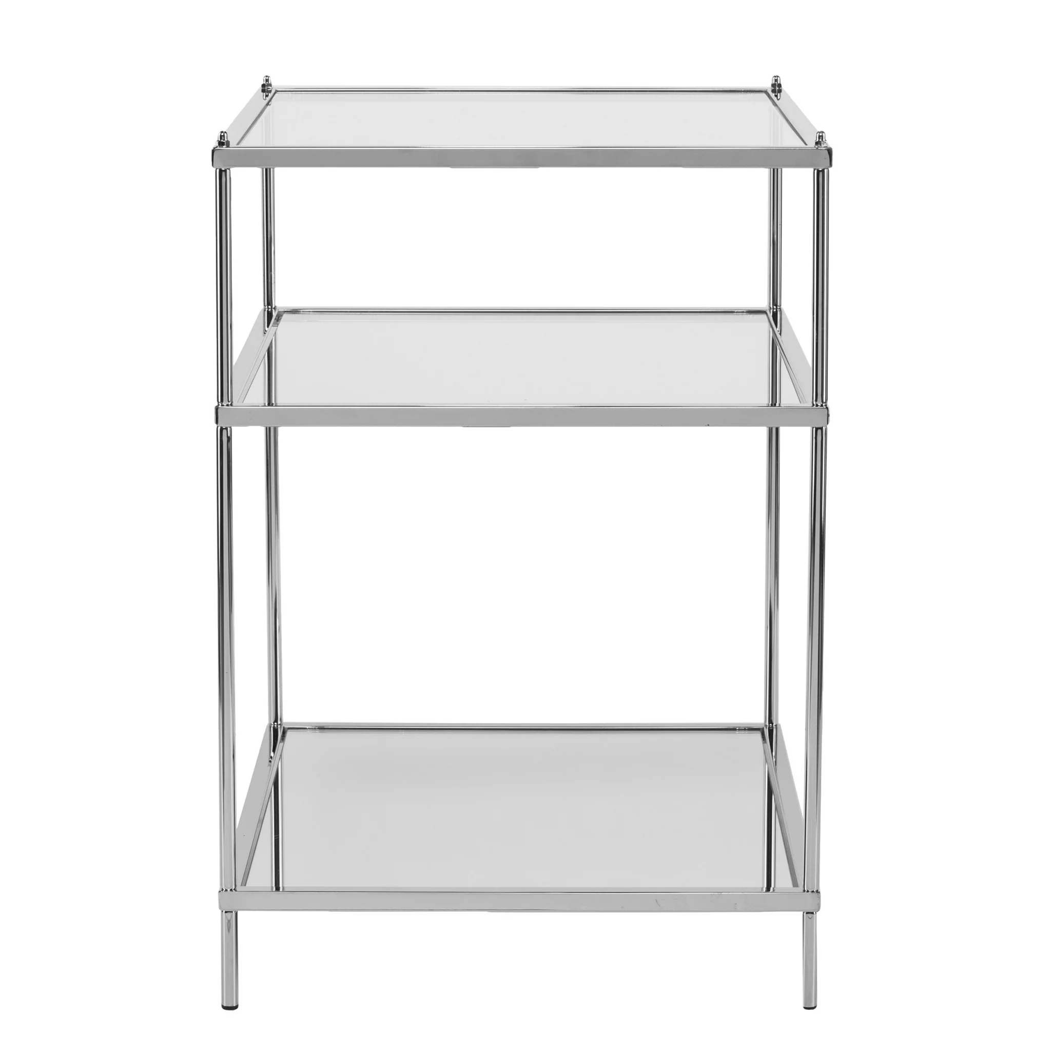27" Chrome Glass And Iron Rectangular Mirrored End Table With Shelf By Homeroots - Image 3