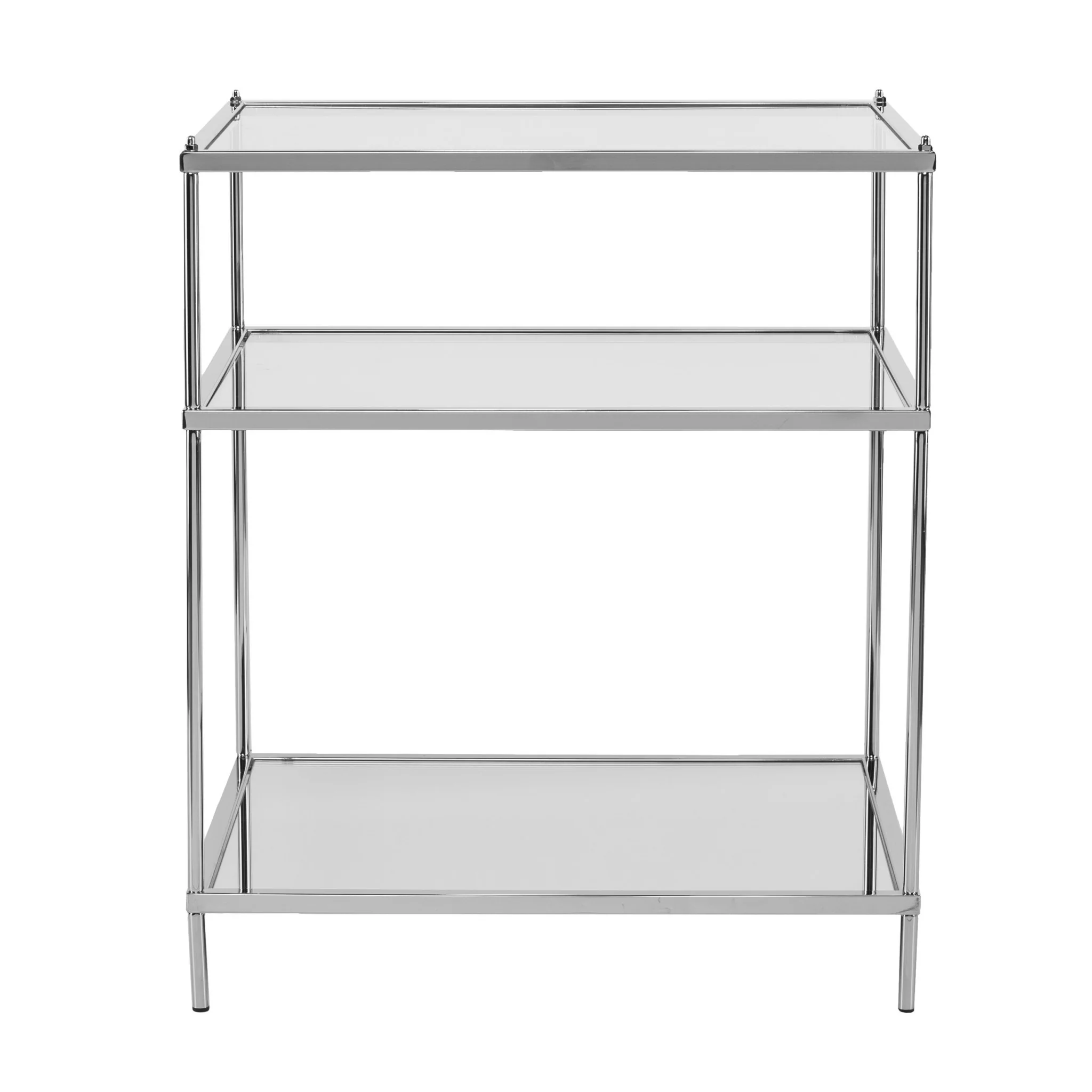 27" Chrome Glass And Iron Rectangular Mirrored End Table With Shelf By Homeroots - Image 5