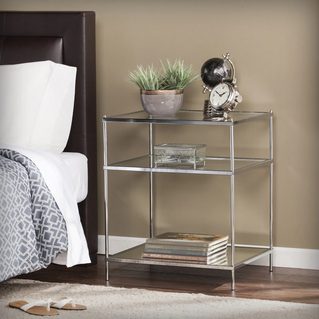 27" Chrome Glass And Iron Rectangular Mirrored End Table With Shelf By Homeroots - Image 6