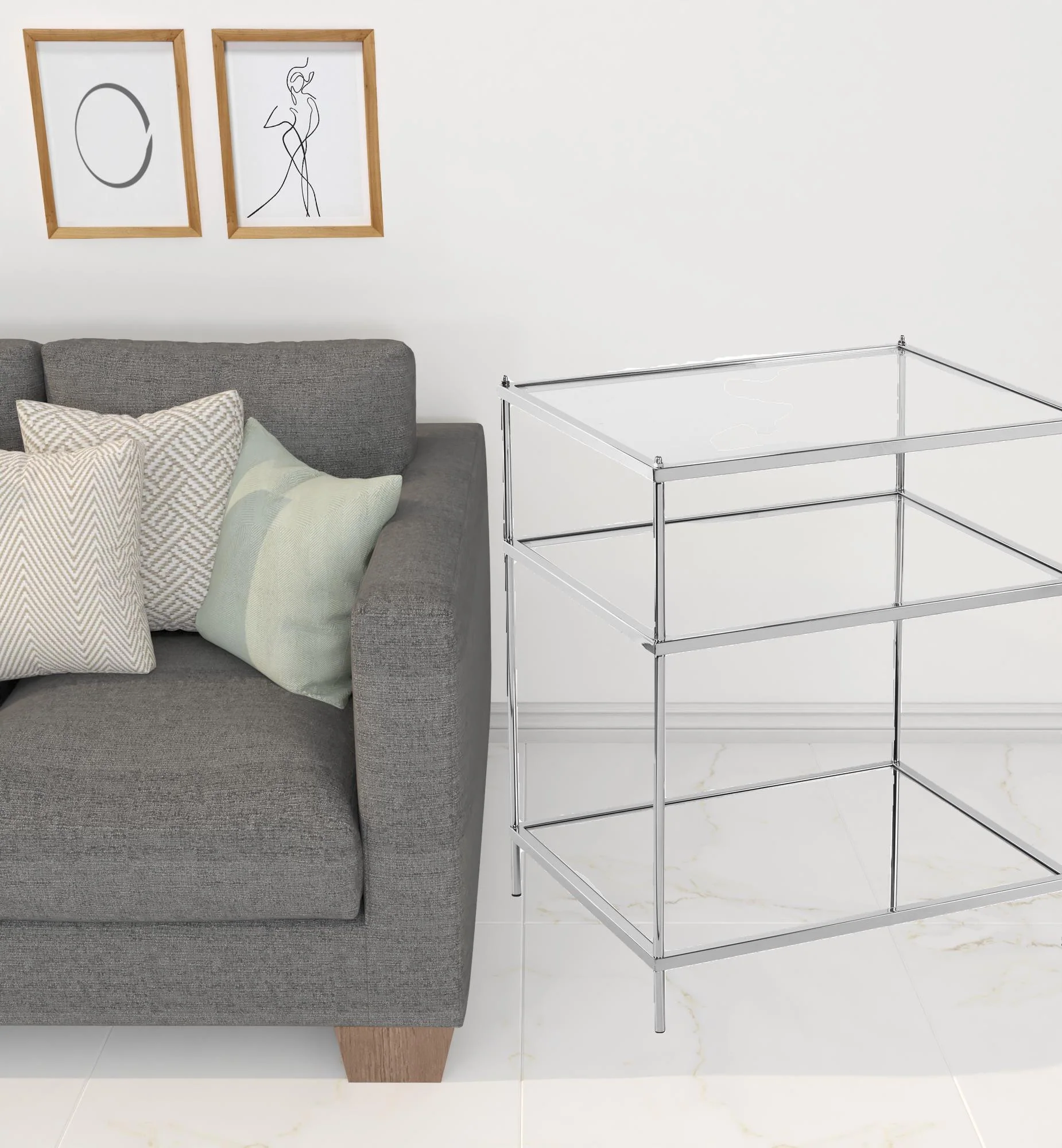 27" Chrome Glass And Iron Rectangular Mirrored End Table With Shelf By Homeroots - Image 8