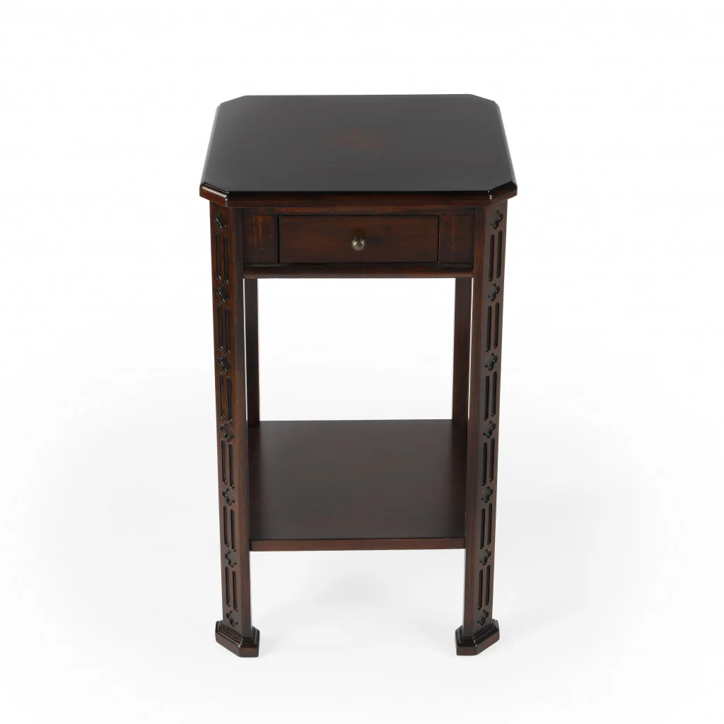 27" Dark Brown And Cherry Manufactured Wood Rectangular End Table With Drawer And Shelf By Homeroots - Image 4