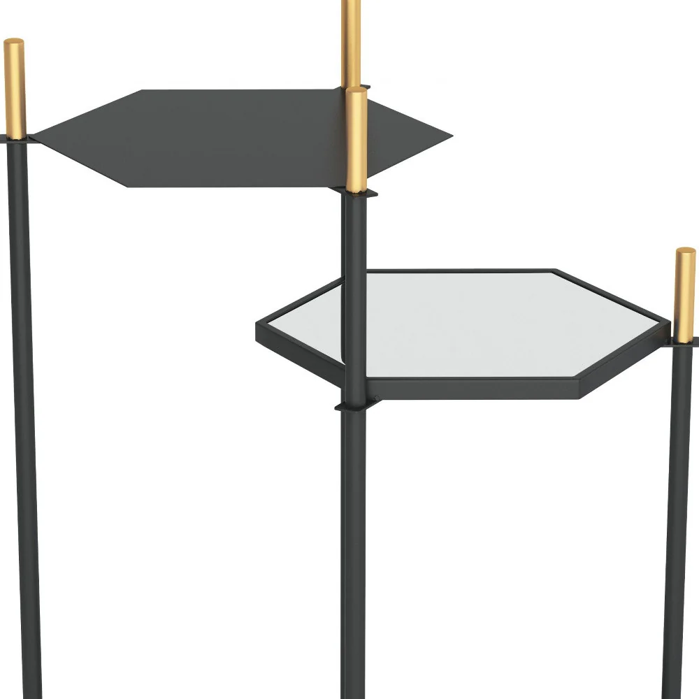 27" Gold And Black Glass End Table With Two Shelves By Homeroots - Image 6