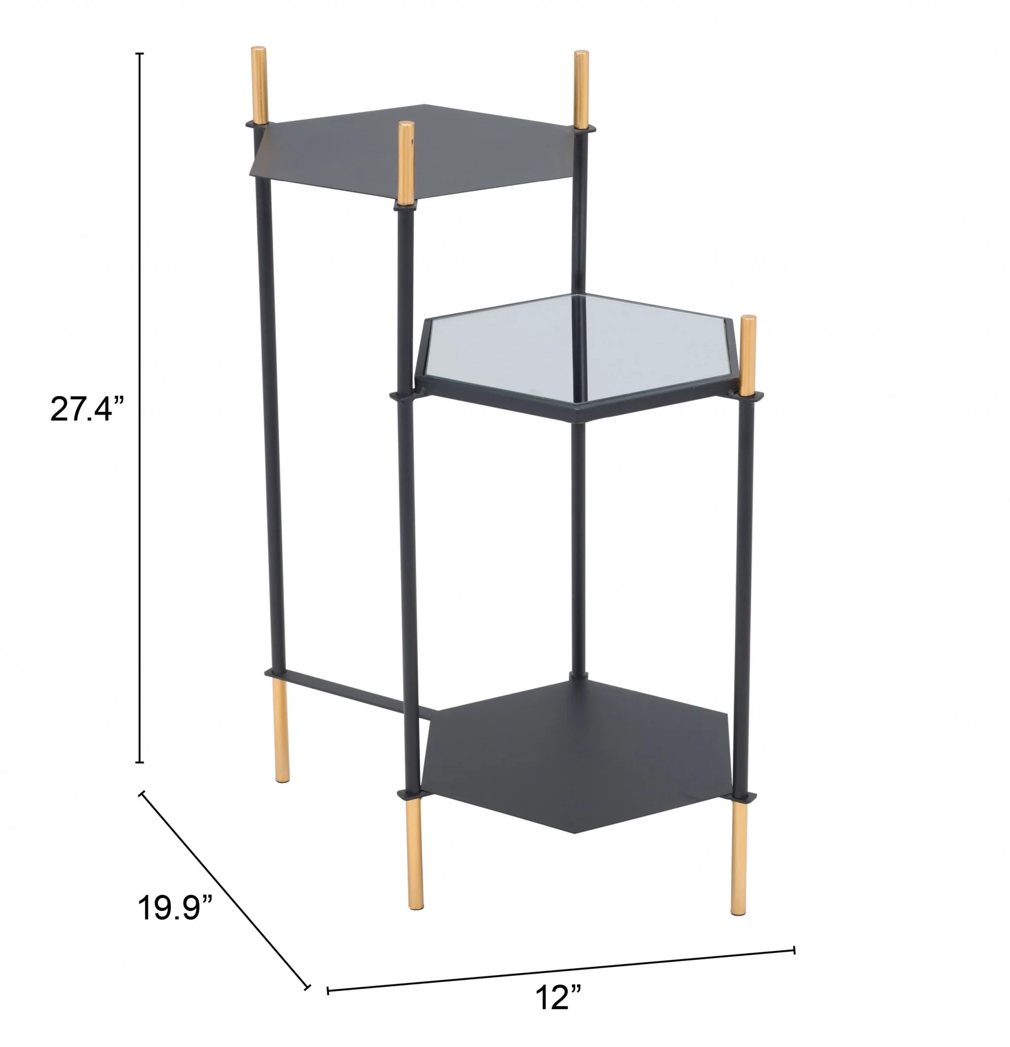 27" Gold And Black Glass End Table With Two Shelves By Homeroots - Image 8