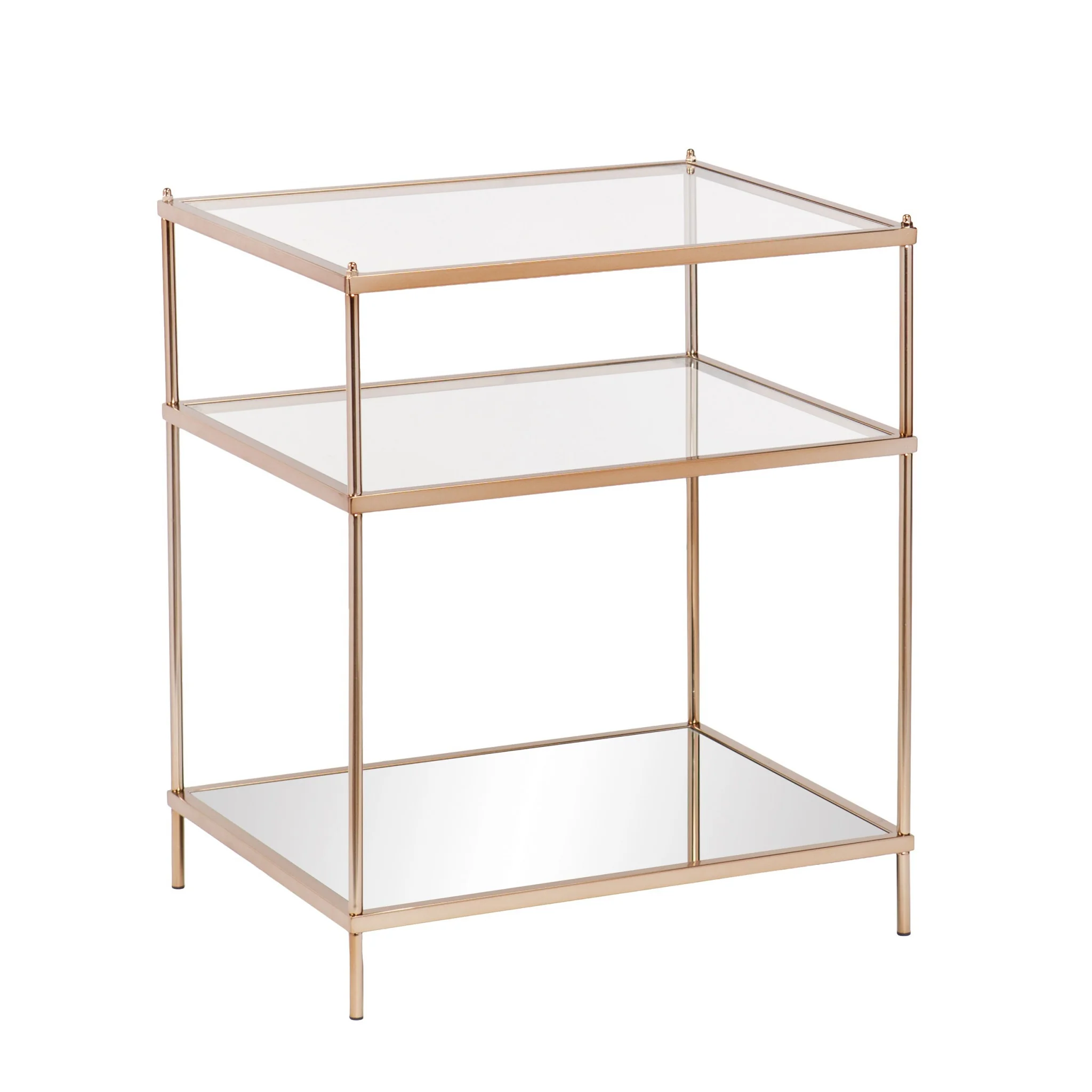 27" Gold Glass And Iron Square Mirrored End Table With Shelf By Homeroots - Image 2