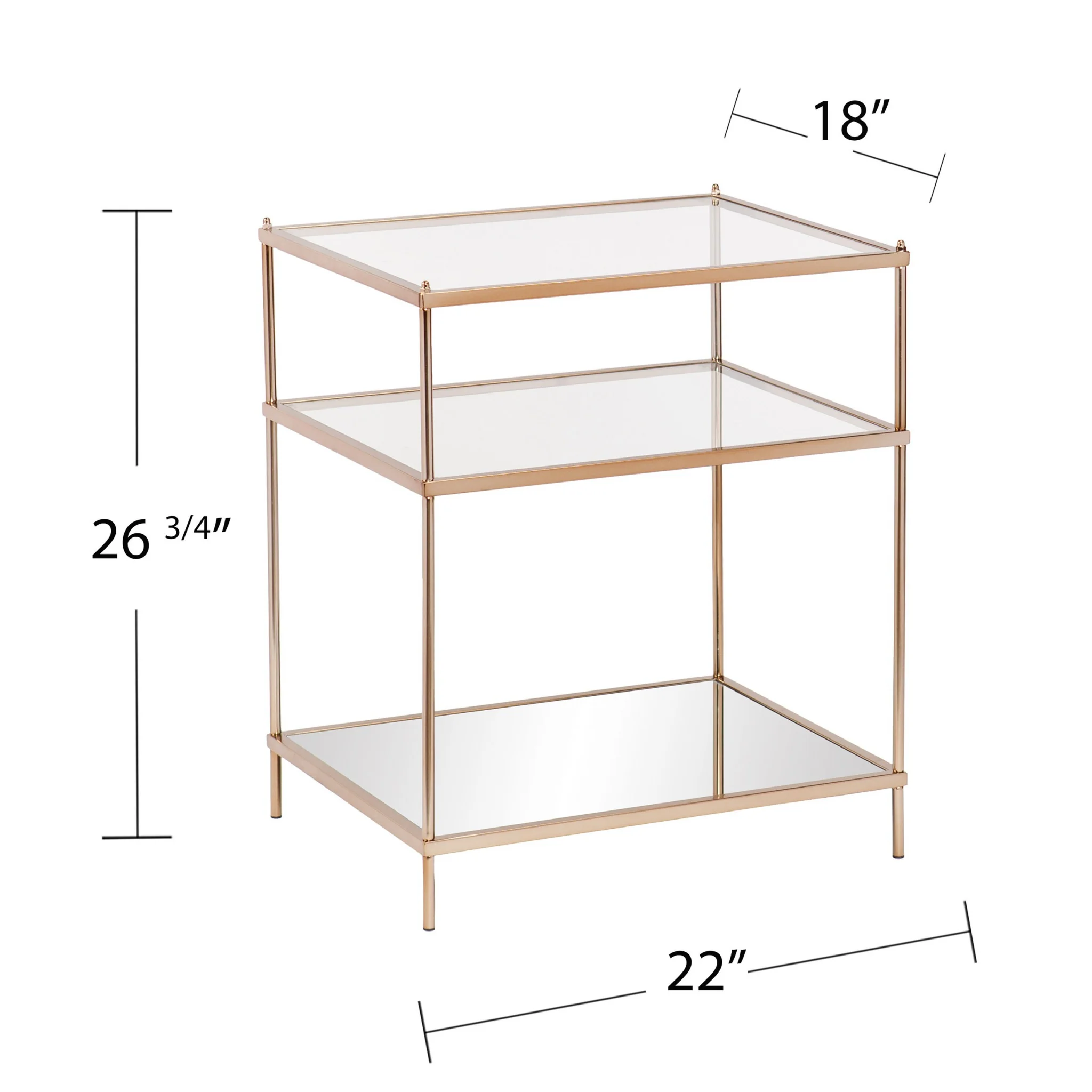 27" Gold Glass And Iron Square Mirrored End Table With Shelf By Homeroots - Image 3