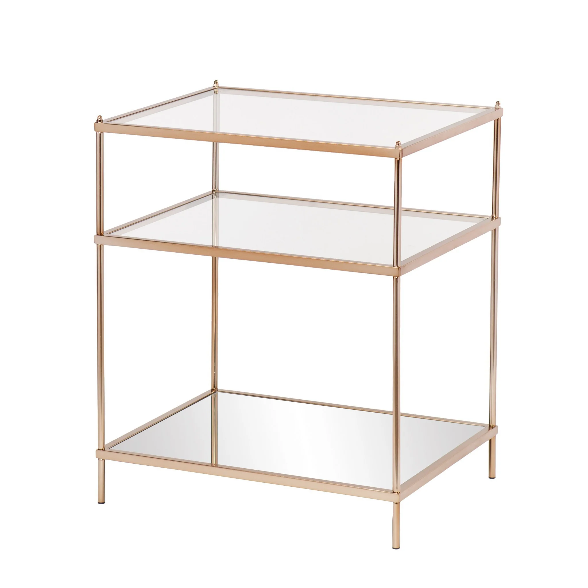 27" Gold Glass And Iron Square Mirrored End Table With Shelf By Homeroots - Image 4