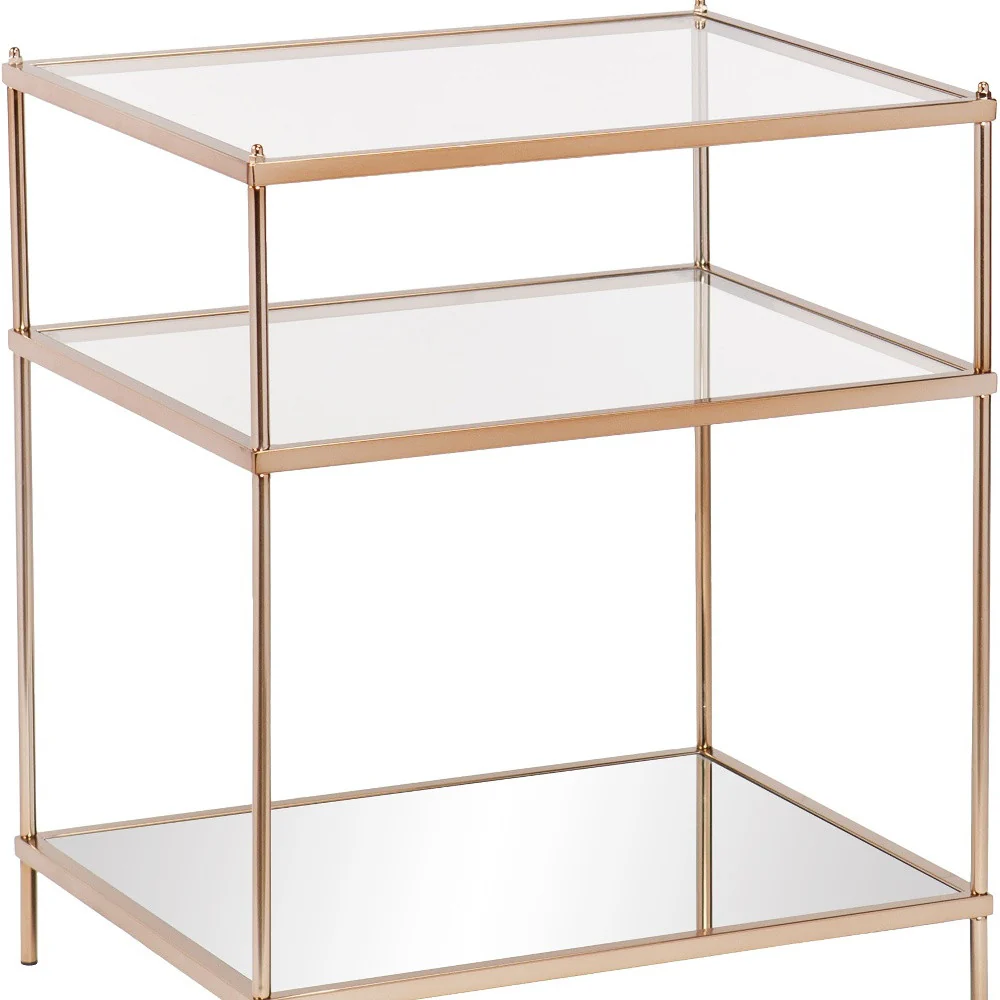 27" Gold Glass And Iron Square Mirrored End Table With Shelf By Homeroots - Image 5
