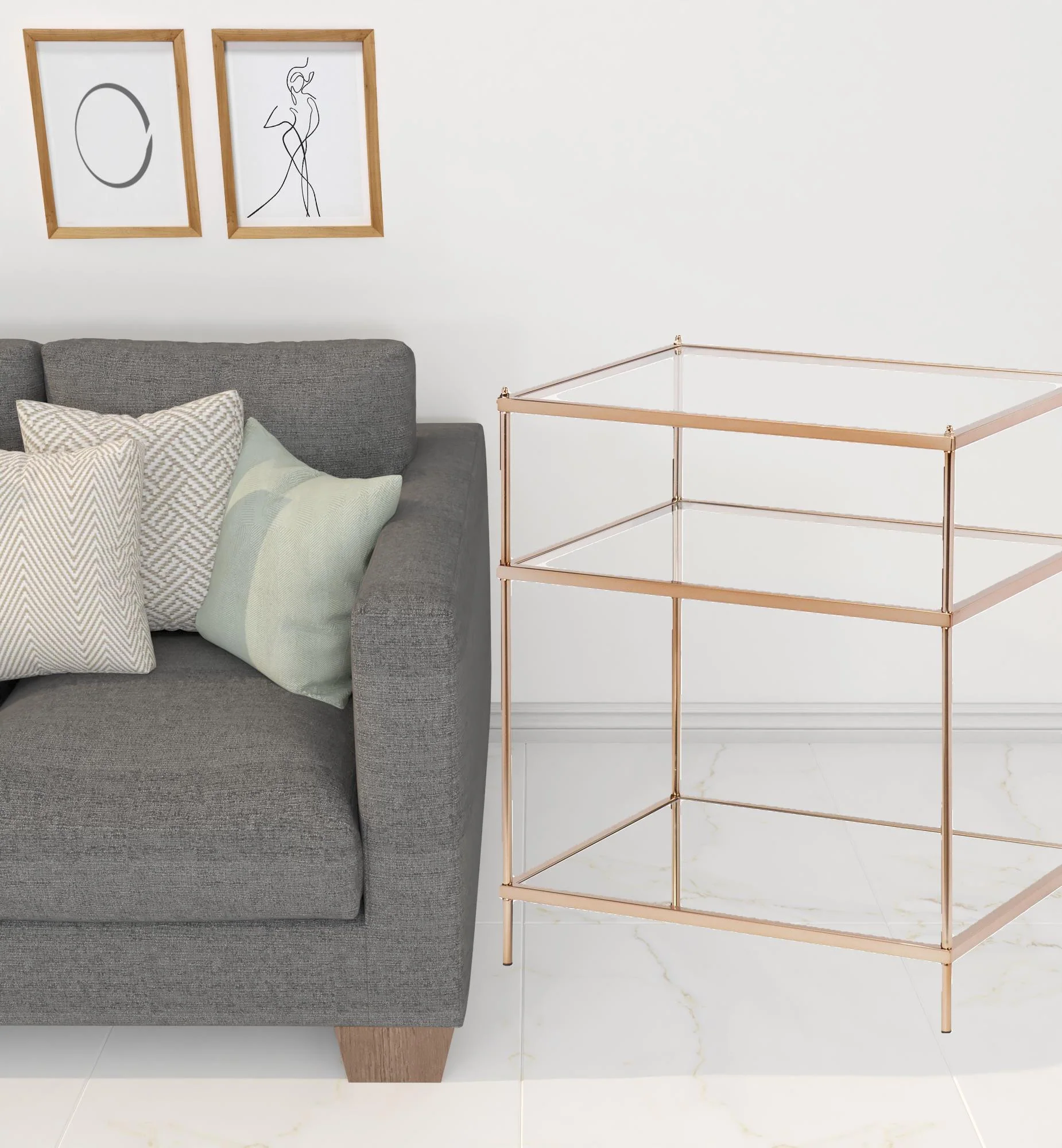 27" Gold Glass And Iron Square Mirrored End Table With Shelf By Homeroots - Image 6