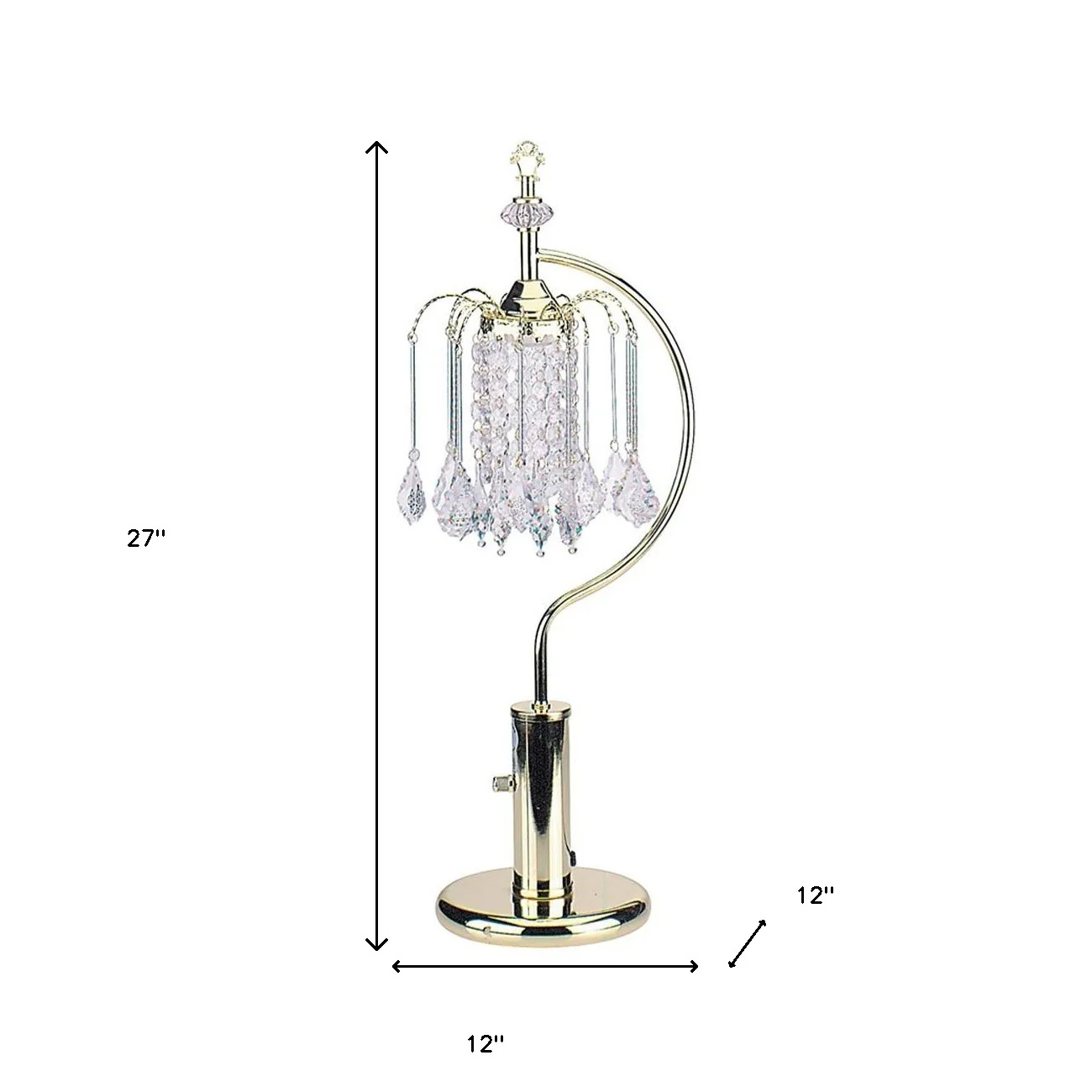 27" Gold Metal Chandelier Faux Crystal Table Lamp By Homeroots - Image 6