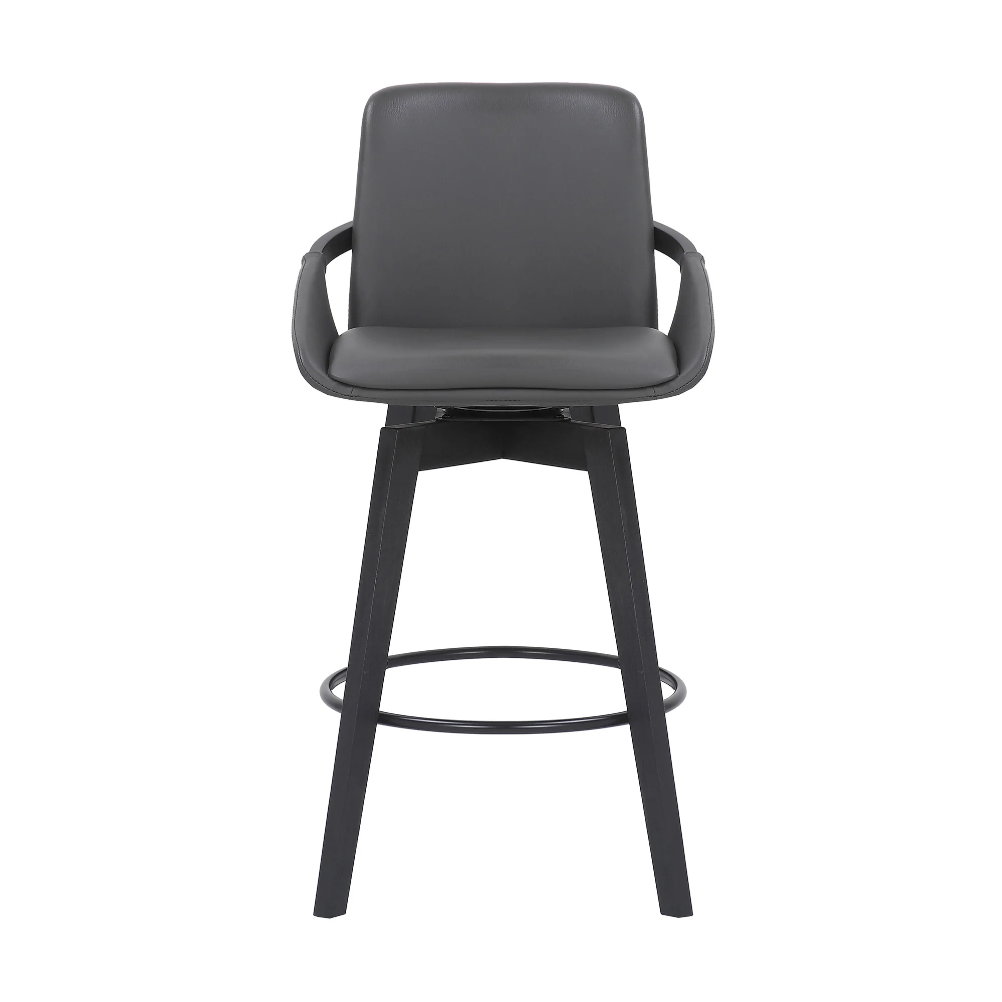 27" Gray and Black Faux Leather Swivel Low Back Bar Height Bar Chair with Footrest By Homeroots - Image 3
